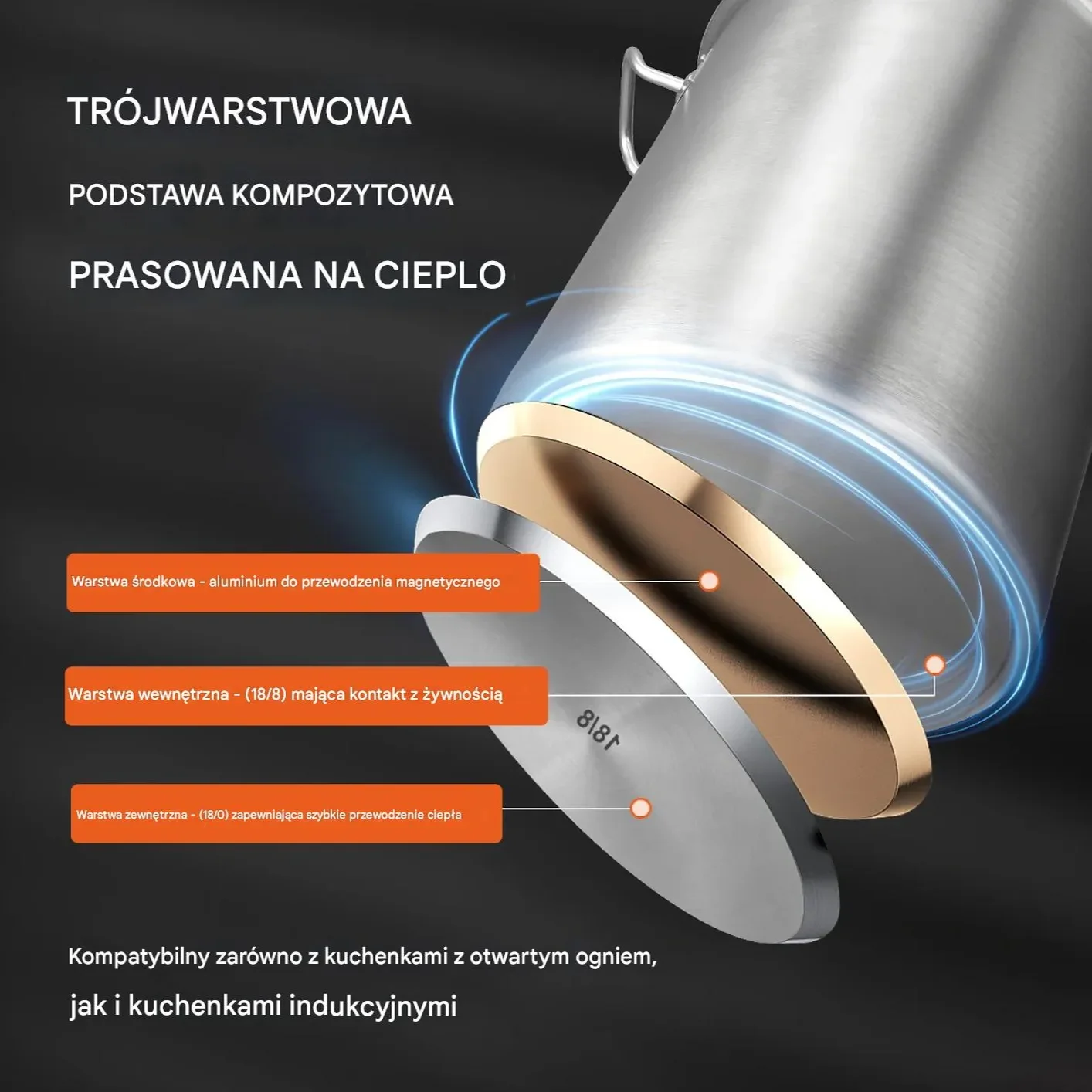 Garnek duży indukcja ze stali nierdzewnej 304 pokrywka gastronomiczny 40L - obrazek 4