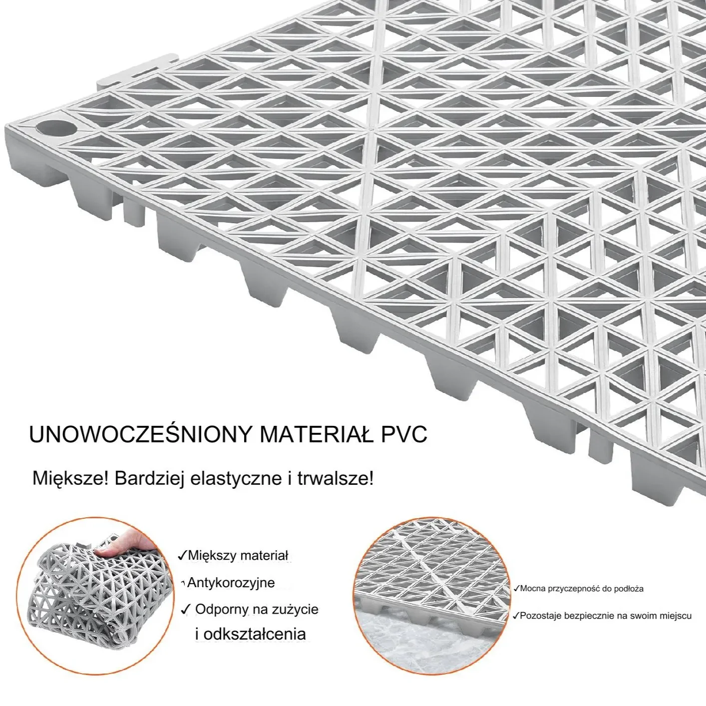 Mata drenażowa niebieskie 30x30cm 12szt PVC łączona antypoślizgowa łazienka - obrazek 5