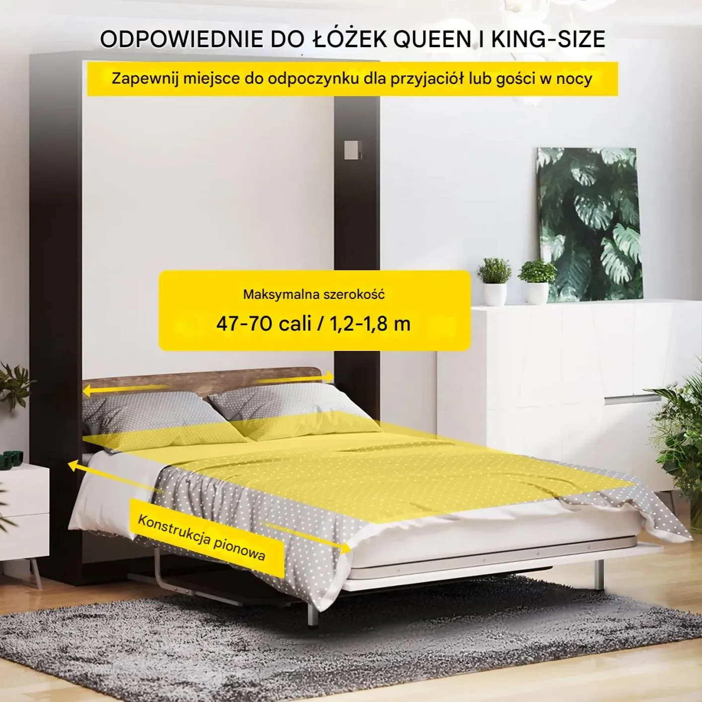 Mechanizm podnośnik łóżko składane poziome zestaw Queen/Twin biały 1.2-1.8m - obrazek 4