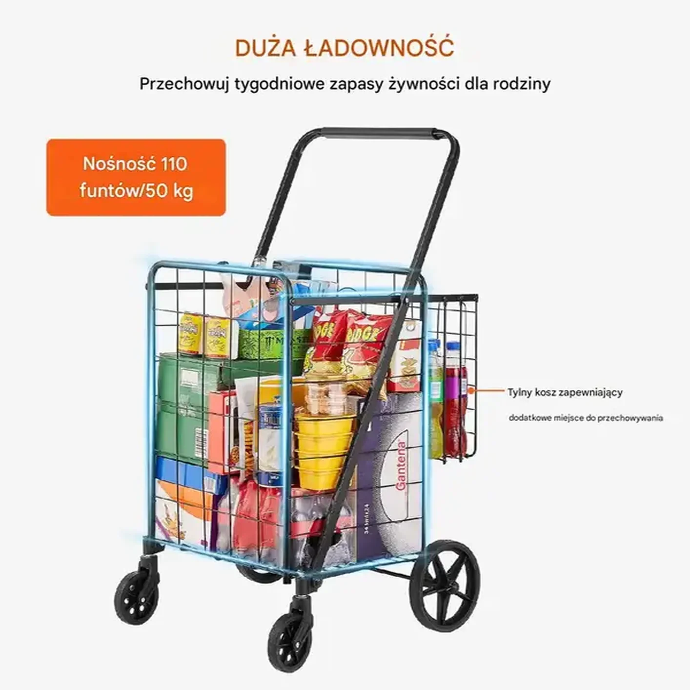 Koszyk na zakupy duży sklepowy składany do 50 kg