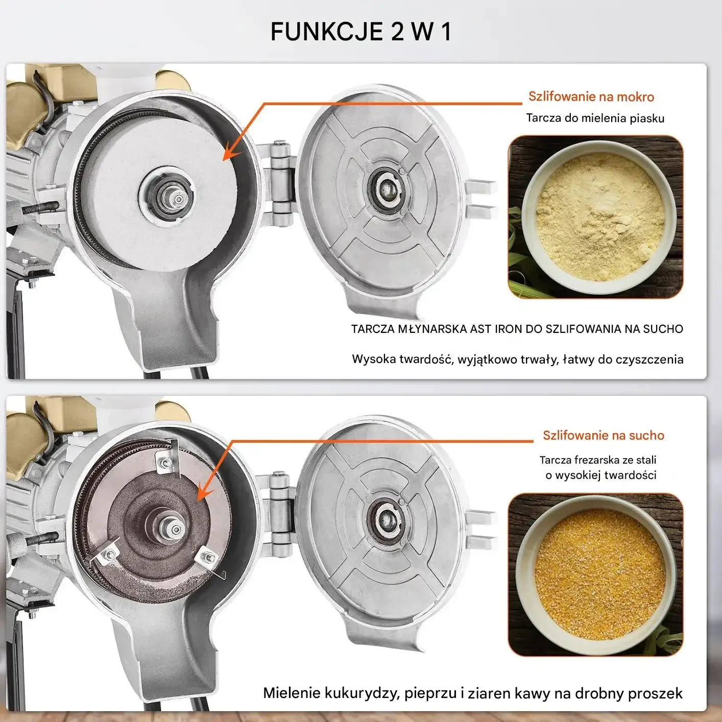 Młynek zbożowy elektryczny 3000W regulacja grubości pasza mąka - obrazek 5