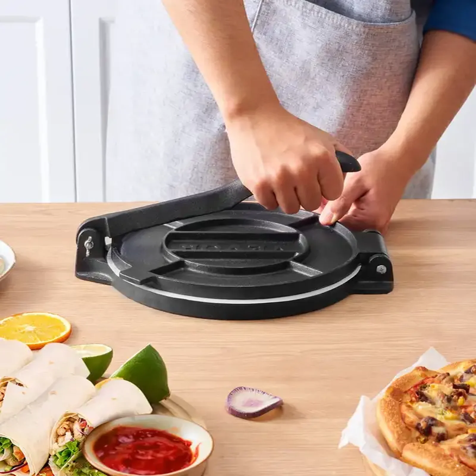 PRASA DO TORTILLI RĘCZNA PRASKA ŻELIWNA DO PLACKÓW NALEŚNIKÓW KEBABA 20CM - obrazek 4