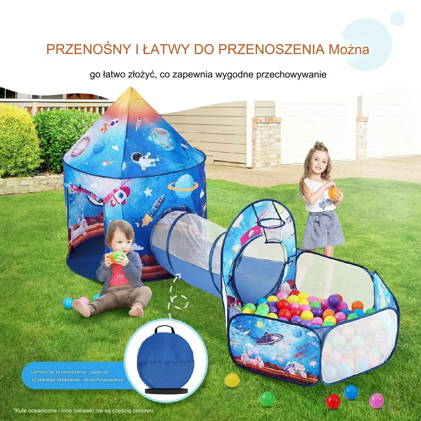 Namiot dla Dzieci Tipi Domek Tunel do Domu Ogrodu Zestaw Ogrodowy kosmos - obrazek 3