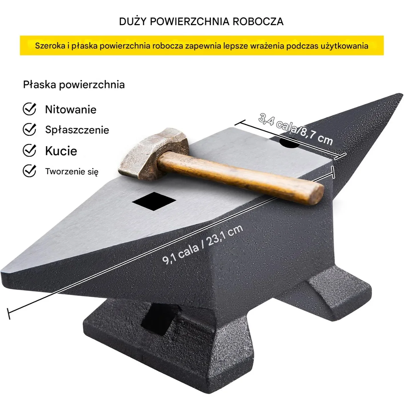 Kowadło stalowe 10kg z rogiem hartowane do kucia podstawa warsztat - obrazek 2
