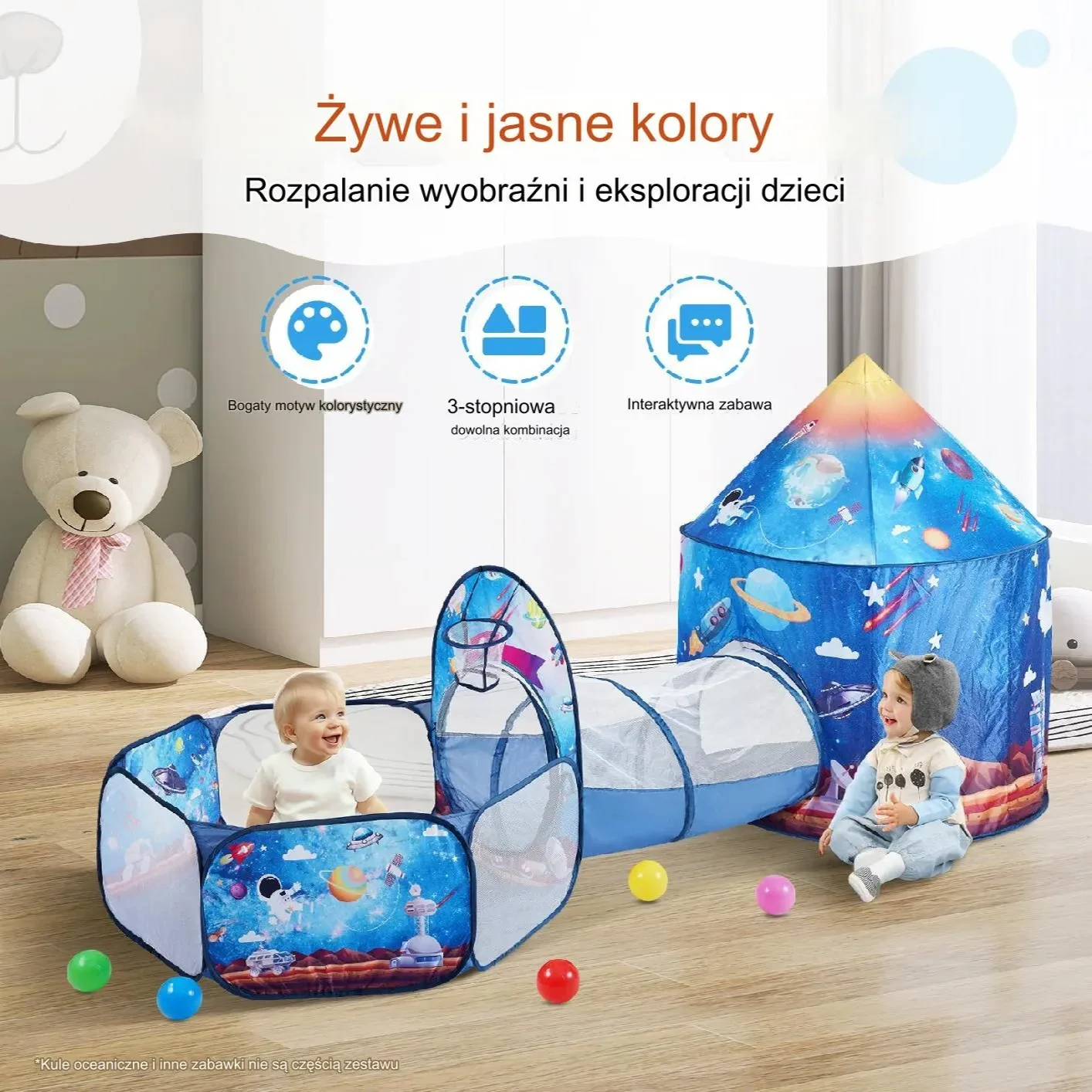 Namiot dla Dzieci Tipi Domek Tunel do Domu Ogrodu Zestaw Ogrodowy kosmos - obrazek 2