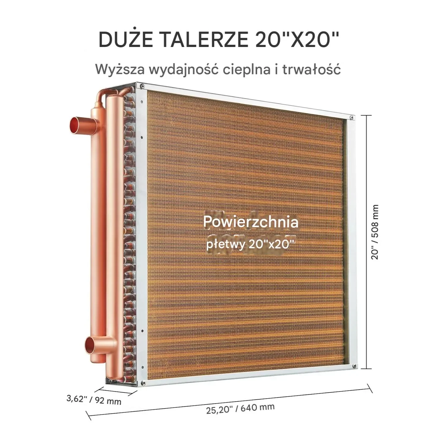 Wymiennik ciepła nagrzewnica woda-powietrze 50x50 cm 3-rzędowy miedziany - obrazek 2