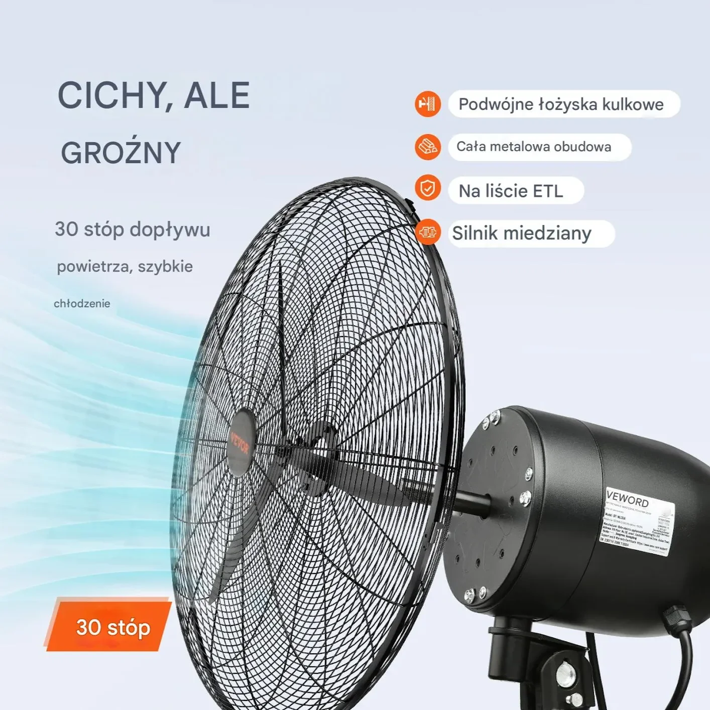 Wentylator ścienny 24" z funkcją mgły 3 prędkości 115W metalowy - obrazek 4