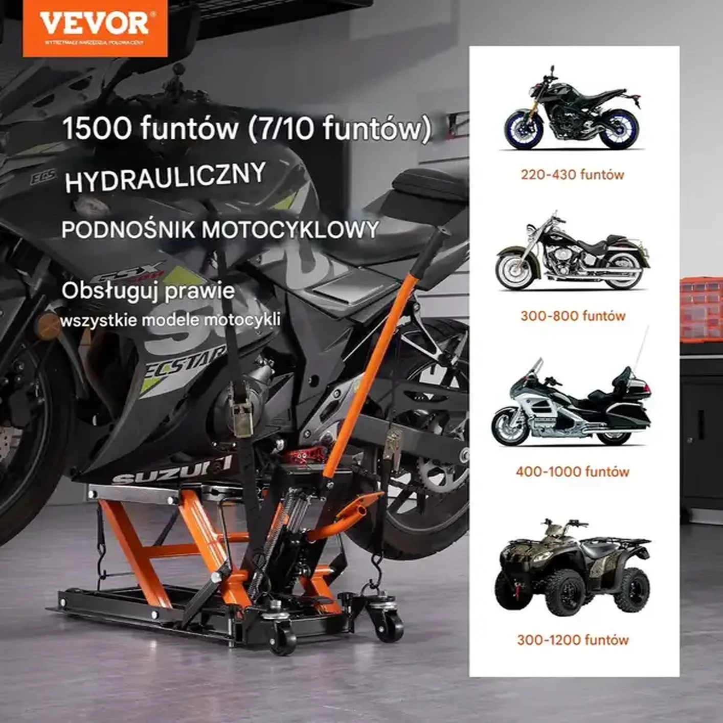 Podnośnik motocyklowy hydrauliczny 700 kg do Quada Motoru - obrazek 3