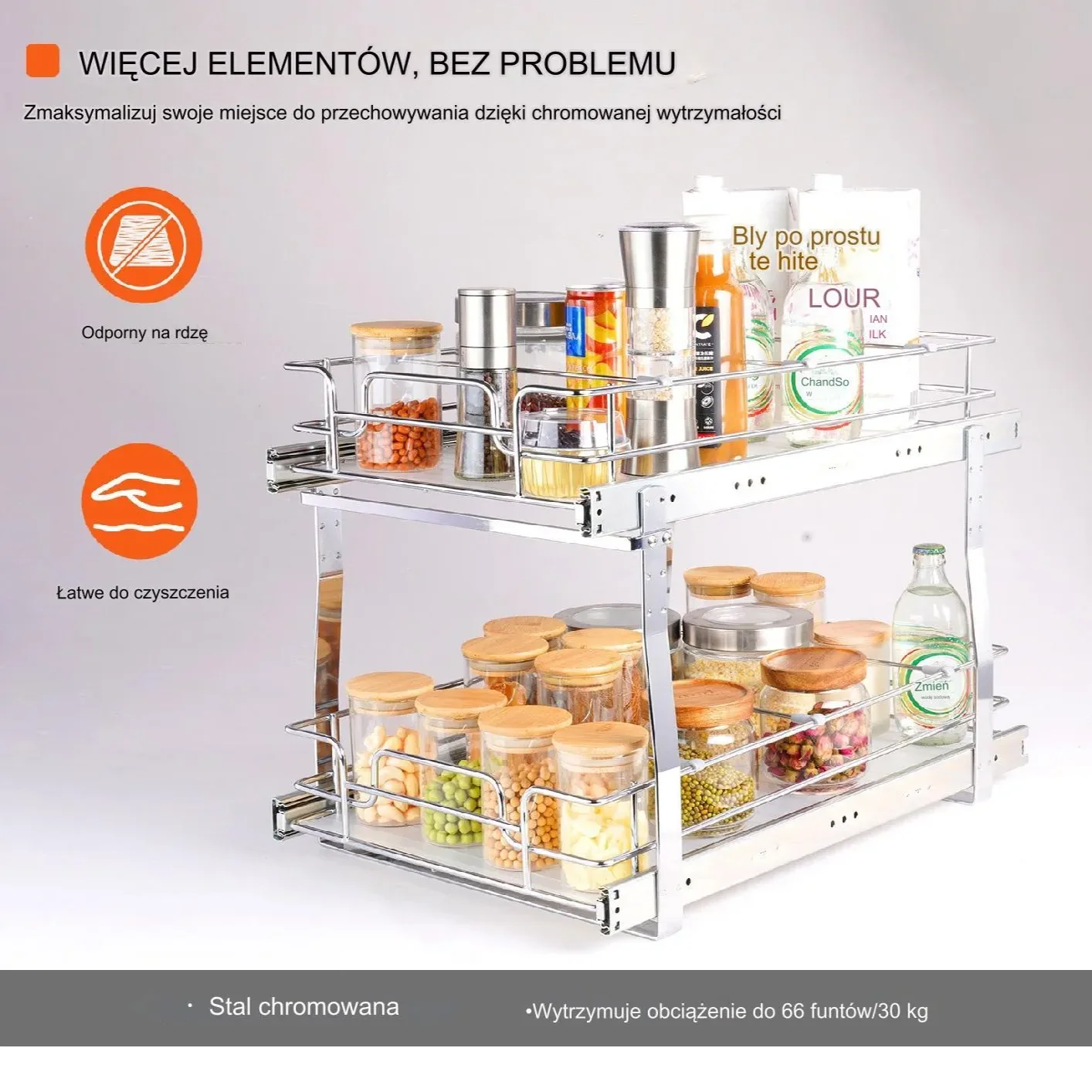 Organizer pod zlewozmywak kosz do szafki dwupoziomowy wysuwana półka XL - obrazek 2