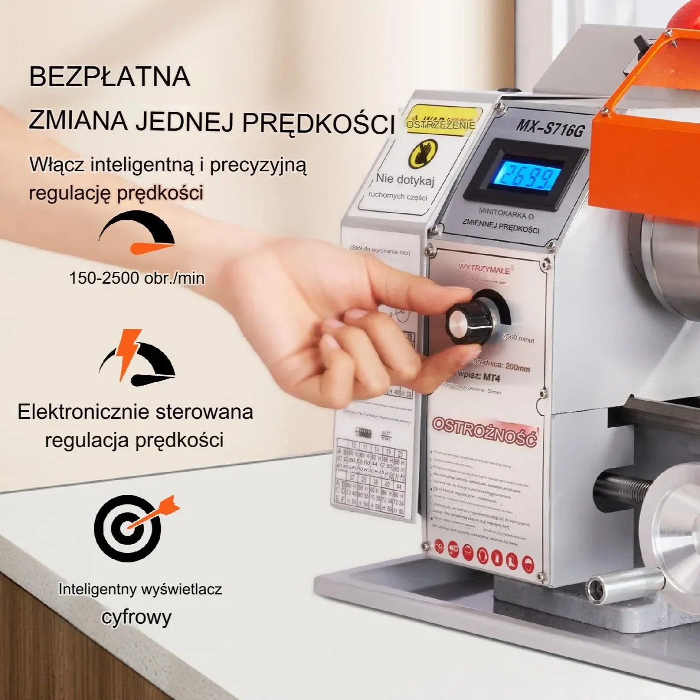 Tokarka do metalu 800W 150-2500obr – precyzyjna z imadłem 3-szczękowym - obrazek 2