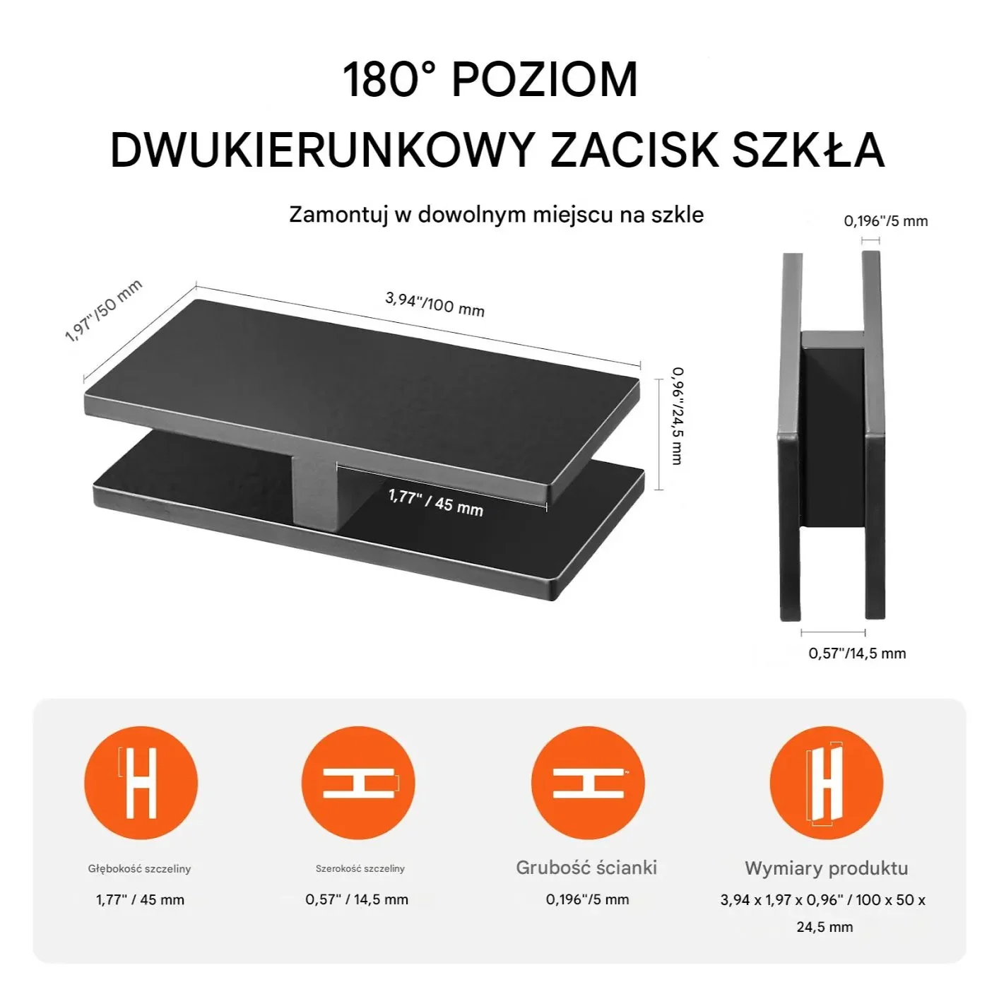 Zestaw 4 uchwytów do szkła – prostokątne mocowania balustradowe (czarne) - obrazek 2