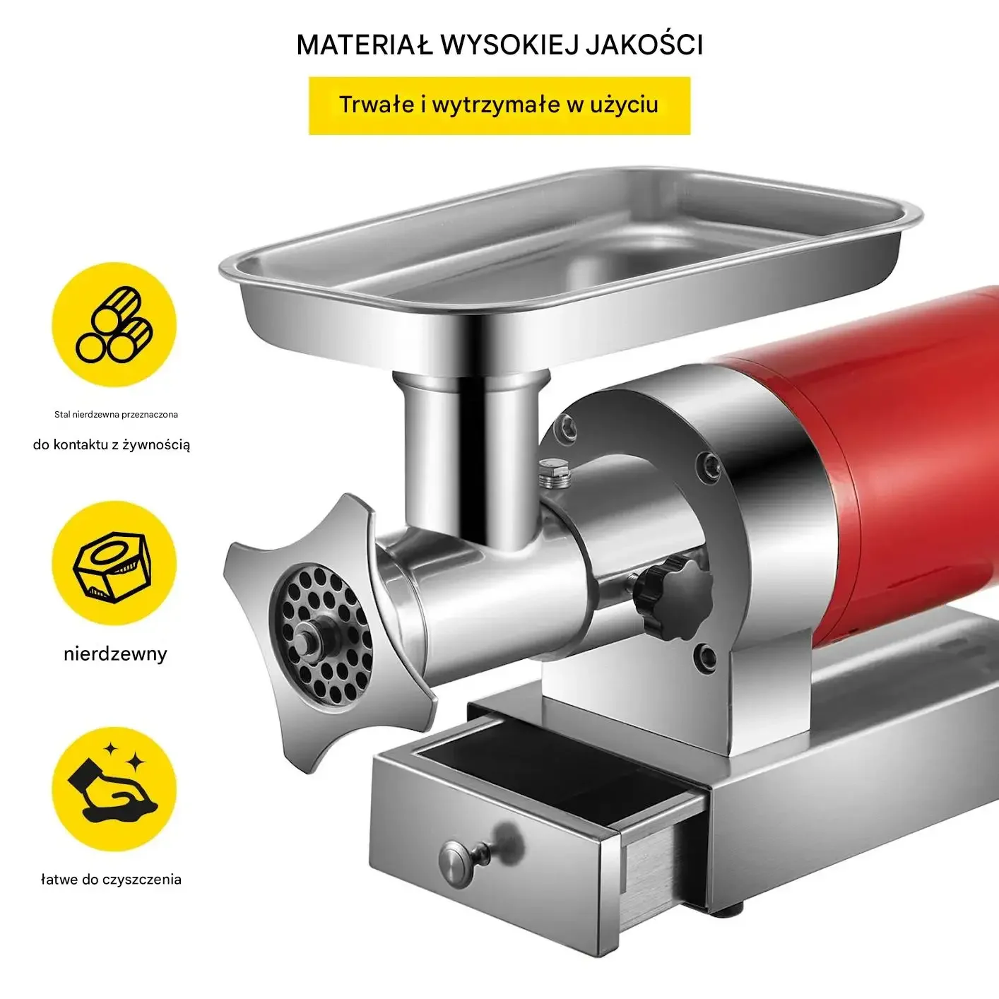 Maszynka do mięsa elektryczna 800W 300kg/h stal nierdzewna kiełbasy - obrazek 4