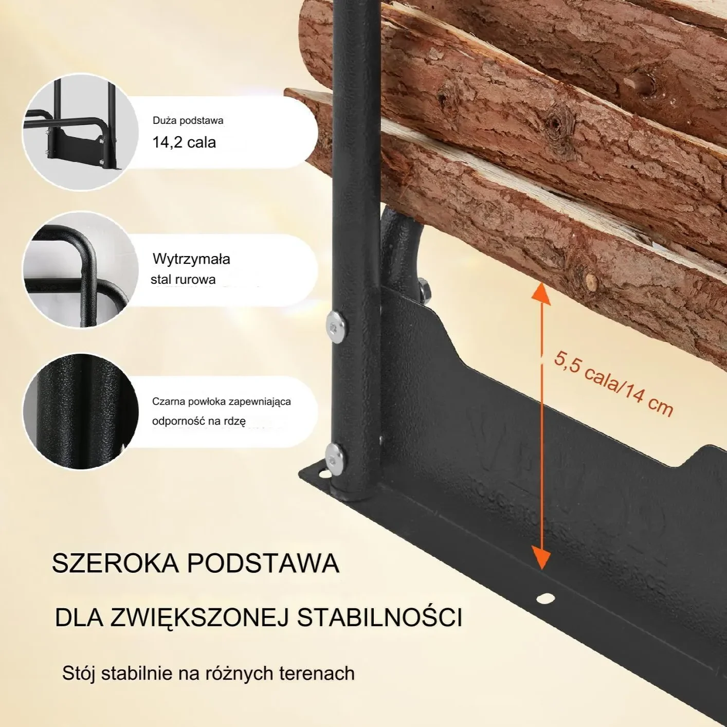 Stojak na drewno opałowe kominkowe duży kosz metalowy +plandeka 386x36cm - obrazek 3