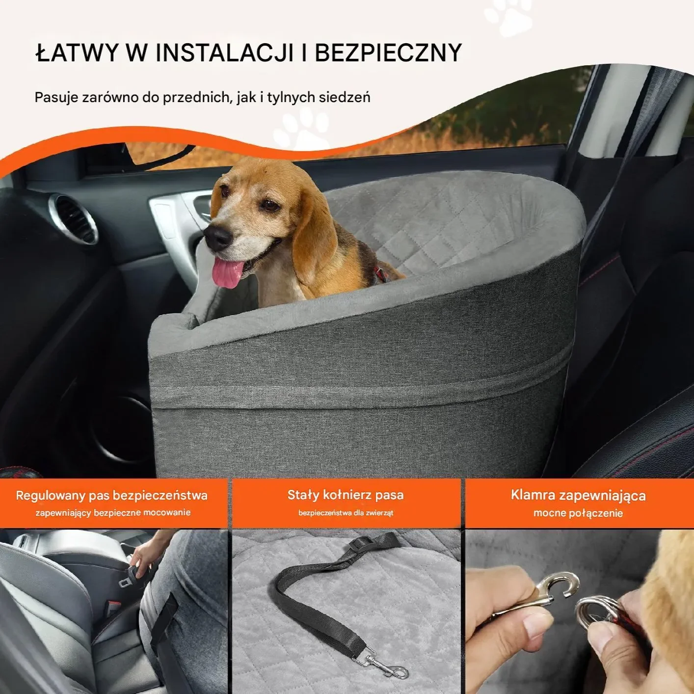 Fotelik samochodowy XL dla psa kota Transporter samochodowy Ciemnoszary - obrazek 3