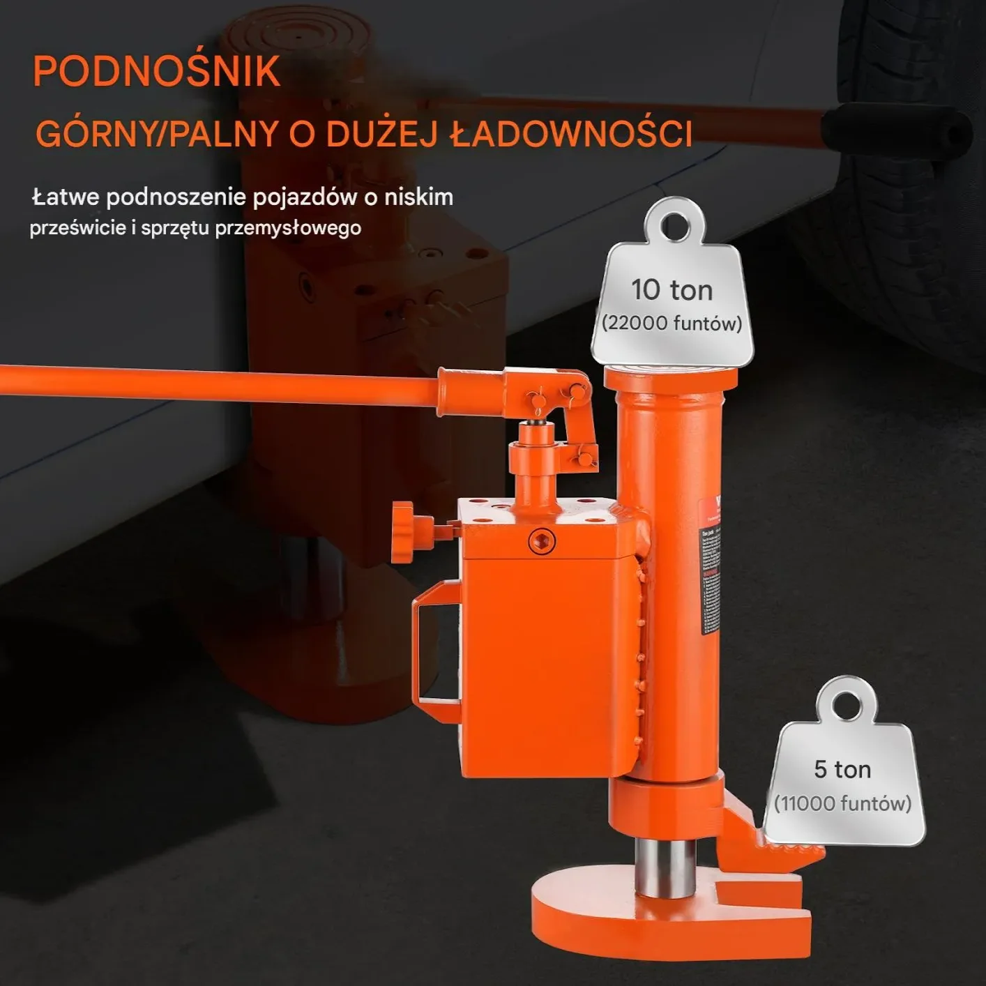 Podnośnik hydrauliczny maszynowy 5T stopa 10T góra obrotowy 360° - obrazek 2