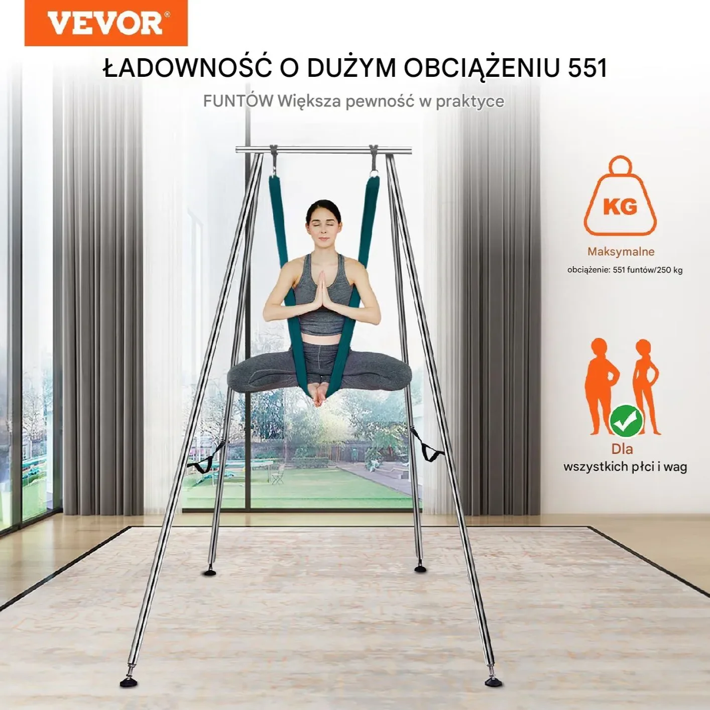 Stojak z Hamakiem Aerial Yoga Zielony - obrazek 6