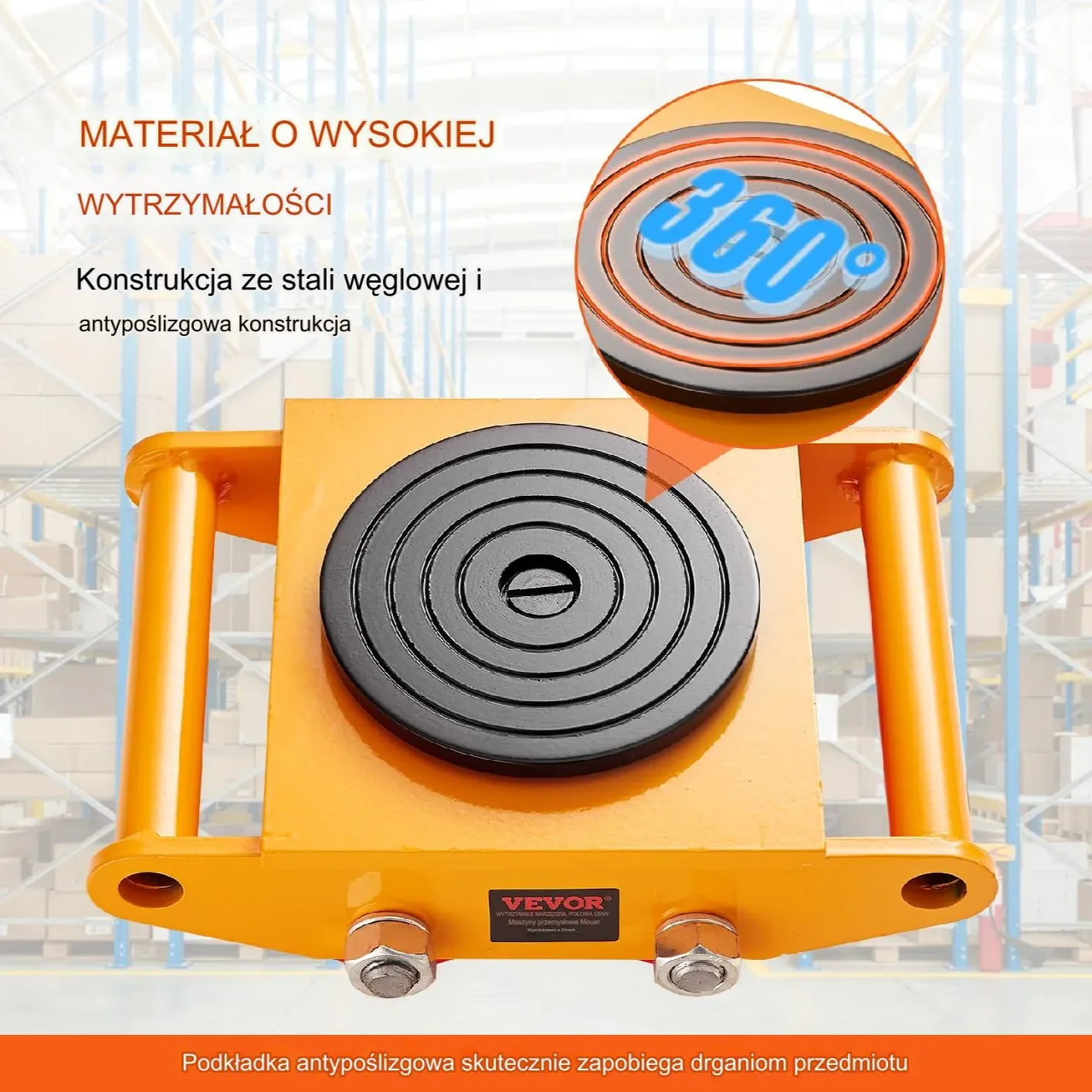 Podnośniki rolki transportowe 4szt 8T – stal węglowa 4 koła PU 360° obrotu - obrazek 2