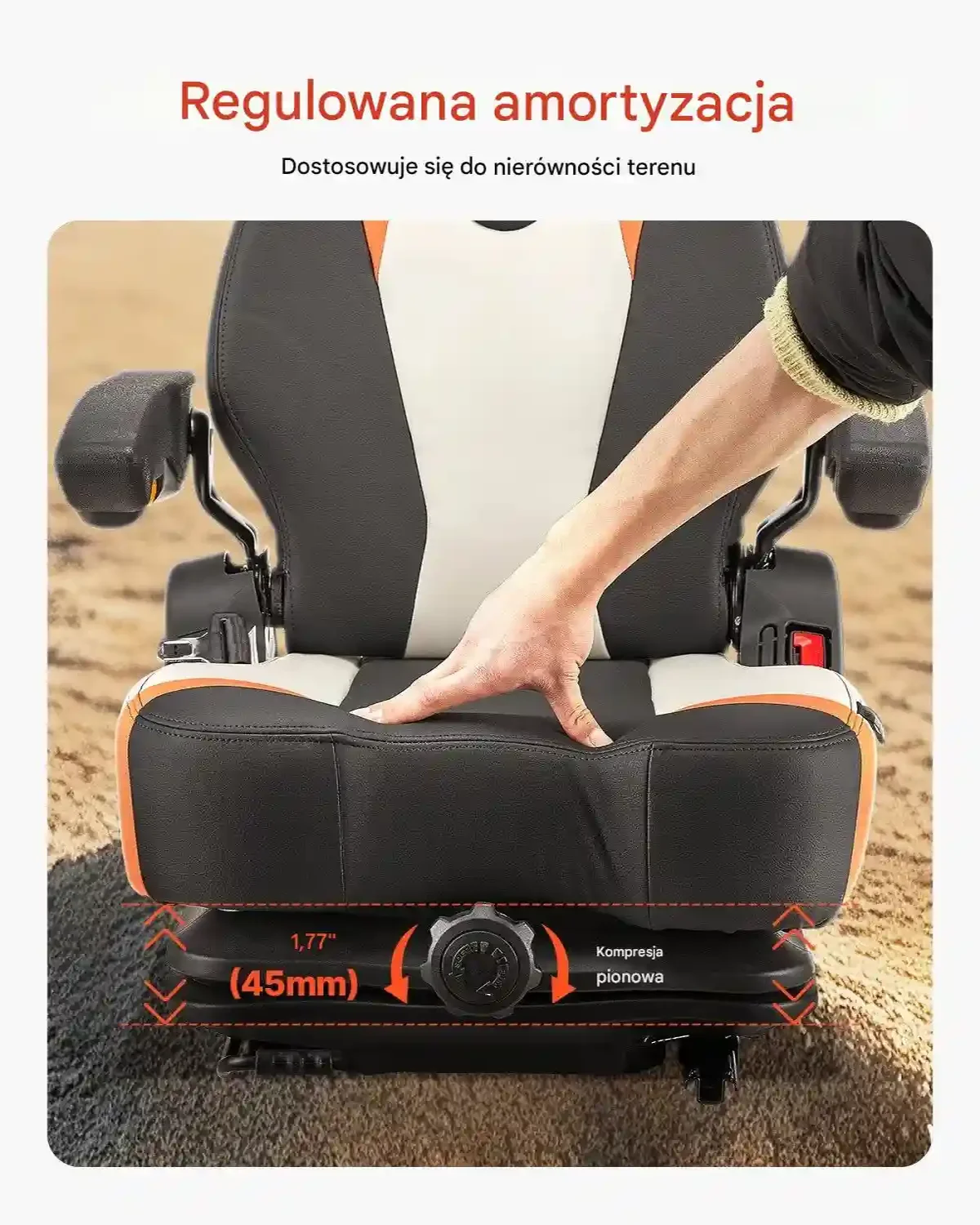 Fotel do wózka widłowego amortyzowany z podłokietnikami i pasem do maszyn - obrazek 4