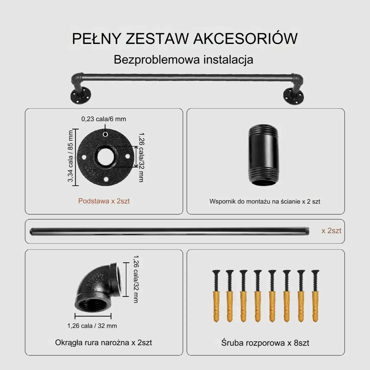 Poręcz schodowa 90cm stalowa ścienna rura montaż bezpieczeństwo wewnętrzna - obrazek 4