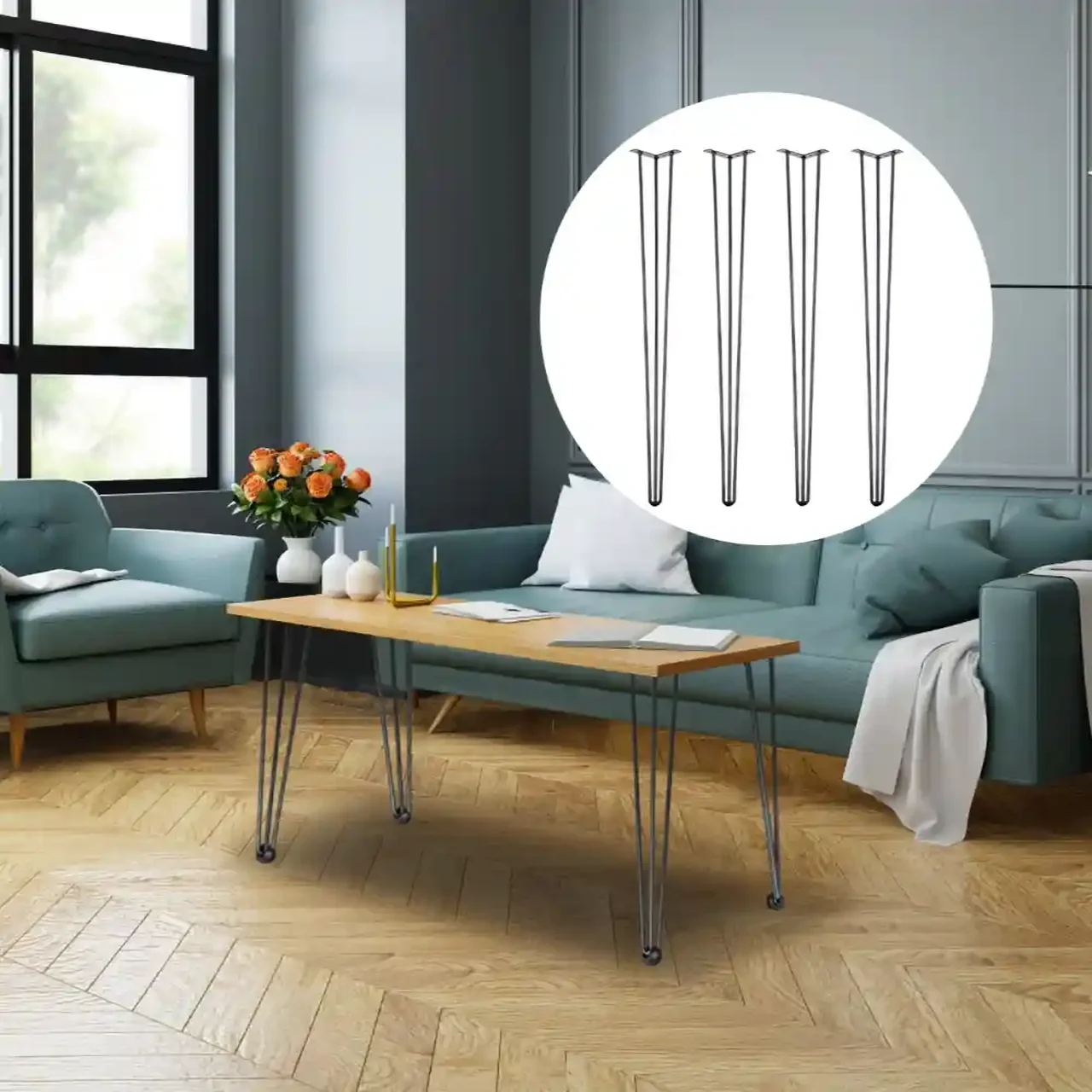 Nogi do stołu lawy biurka stolika metalowe loftowe 4szt. 101,6cm - obrazek 5