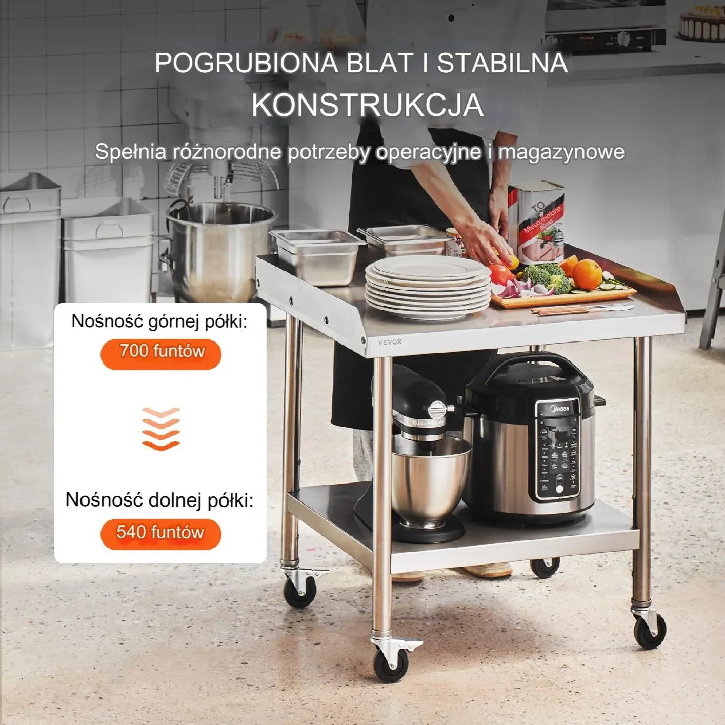 Stół gastronomiczny nierdzewny 61x71cm na kółkach mobilny blat hartowany - obrazek 4