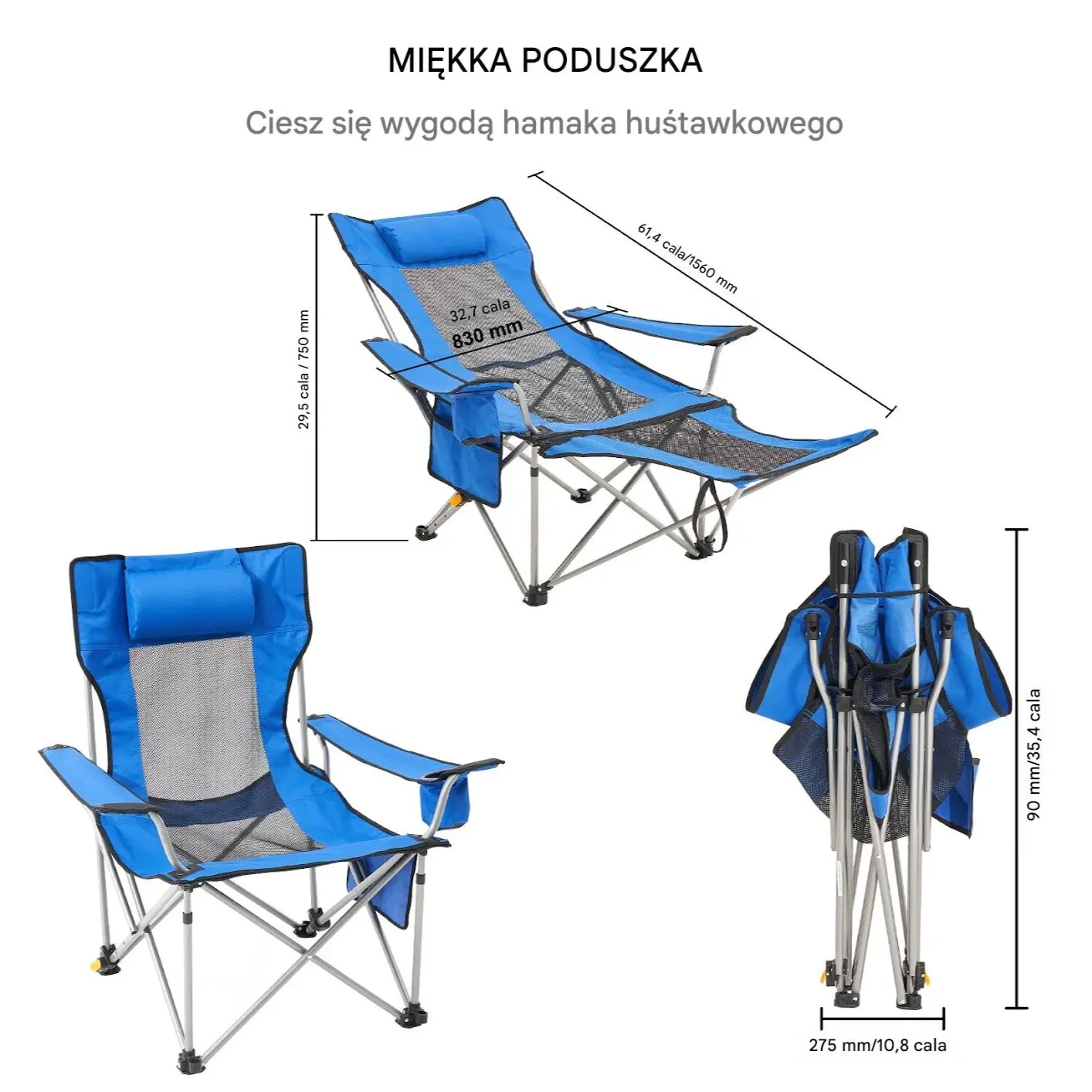 Składane Krzesło Kempingowe z Podnóżkiem Niebieskie