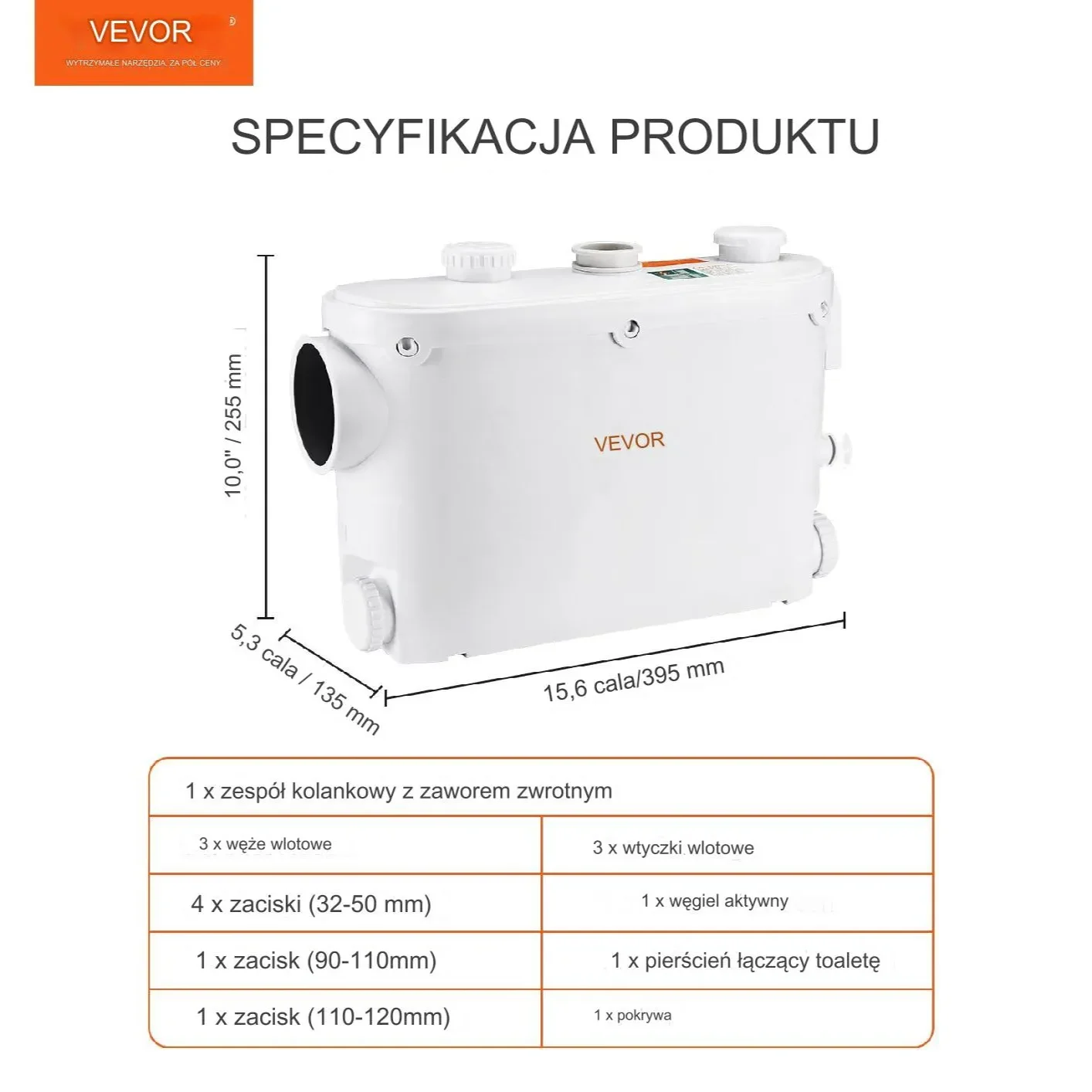 Pompa WC rozdrabniacz Przepompownia Ścieków 6600 l/h 500 W - obrazek 5