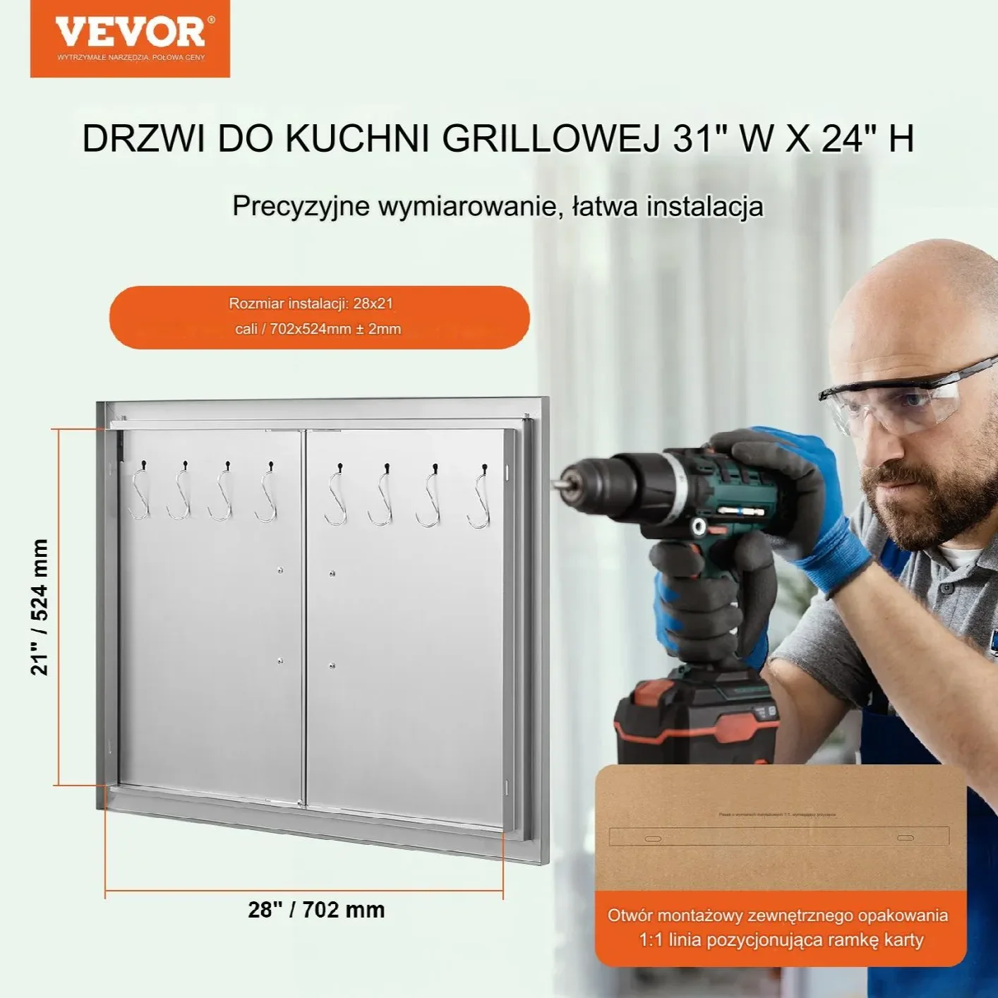 Drzwiczki do grilla 79x61 cm podwójne stal nierdzewna do kuchni zewnętrznej - obrazek 6