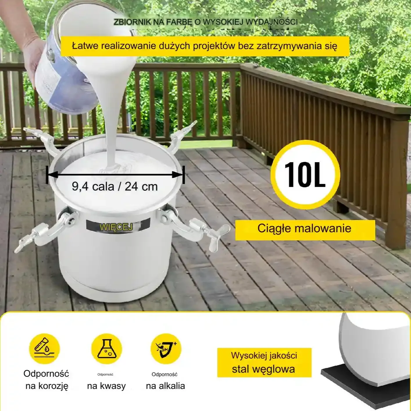 Zbiornik Ciśnieniowy do Malowania 10L z Pistoletem Natryskowym 1.5mm - obrazek 4