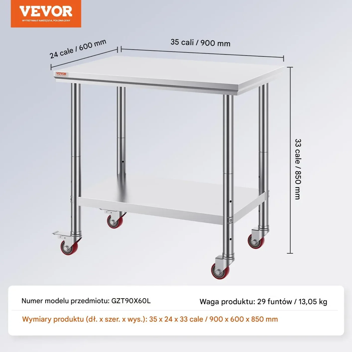 Stół roboczy nierdzewny blat gastronomiczny 90x60 cm - obrazek 5