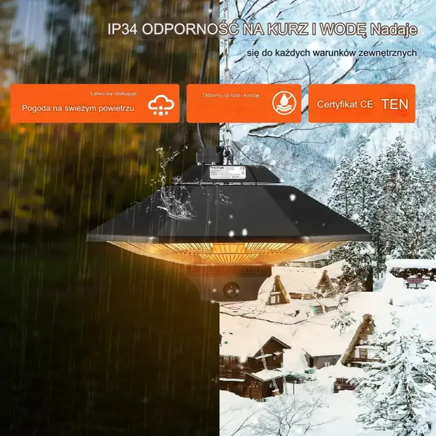 GRZEJNIK ELEKTRYCZNY PROMIENNIK PODCZERWIENI OGRODOWY WISZĄCY