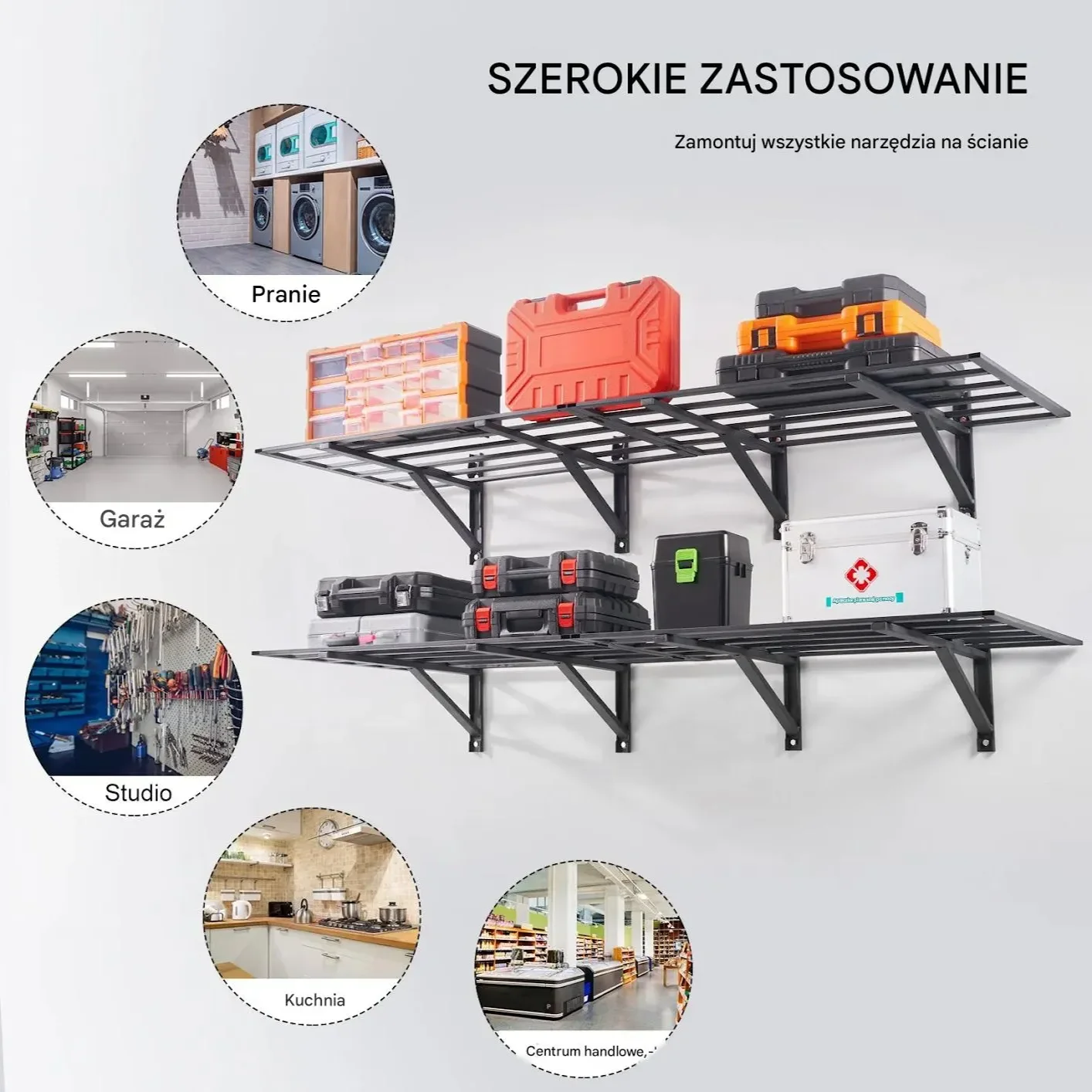 Regały do garażu 2 szt. mocowanie ścienne 726 kg warsztatowe magazynowe - obrazek 5