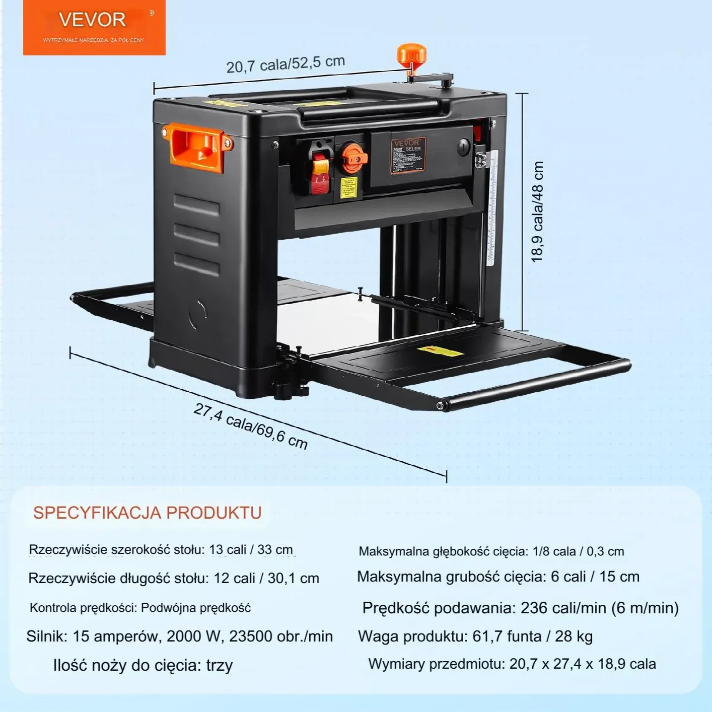Strug elektryczny heblarka grubościówka hebel strugarka wyrówniarka 6 m/min