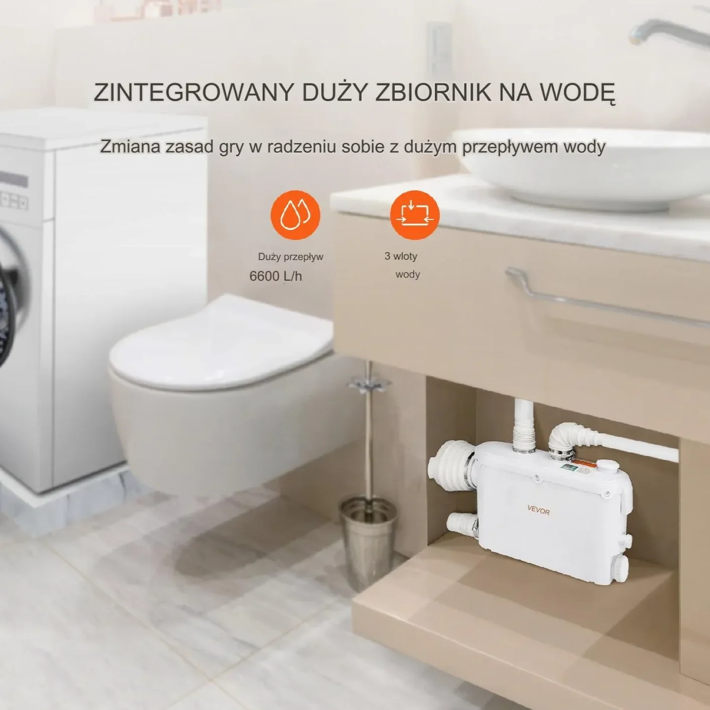 Pompa WC rozdrabniacz Przepompownia Ścieków 6600 l/h 500 W - obrazek 3