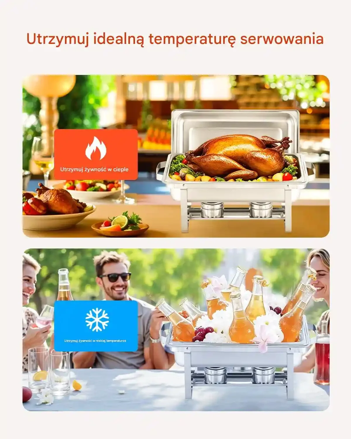 Zestaw do bufetu 6-pojemników podgrzewaczy 8 QT stal nierdzewna do przyjęć - obrazek 4