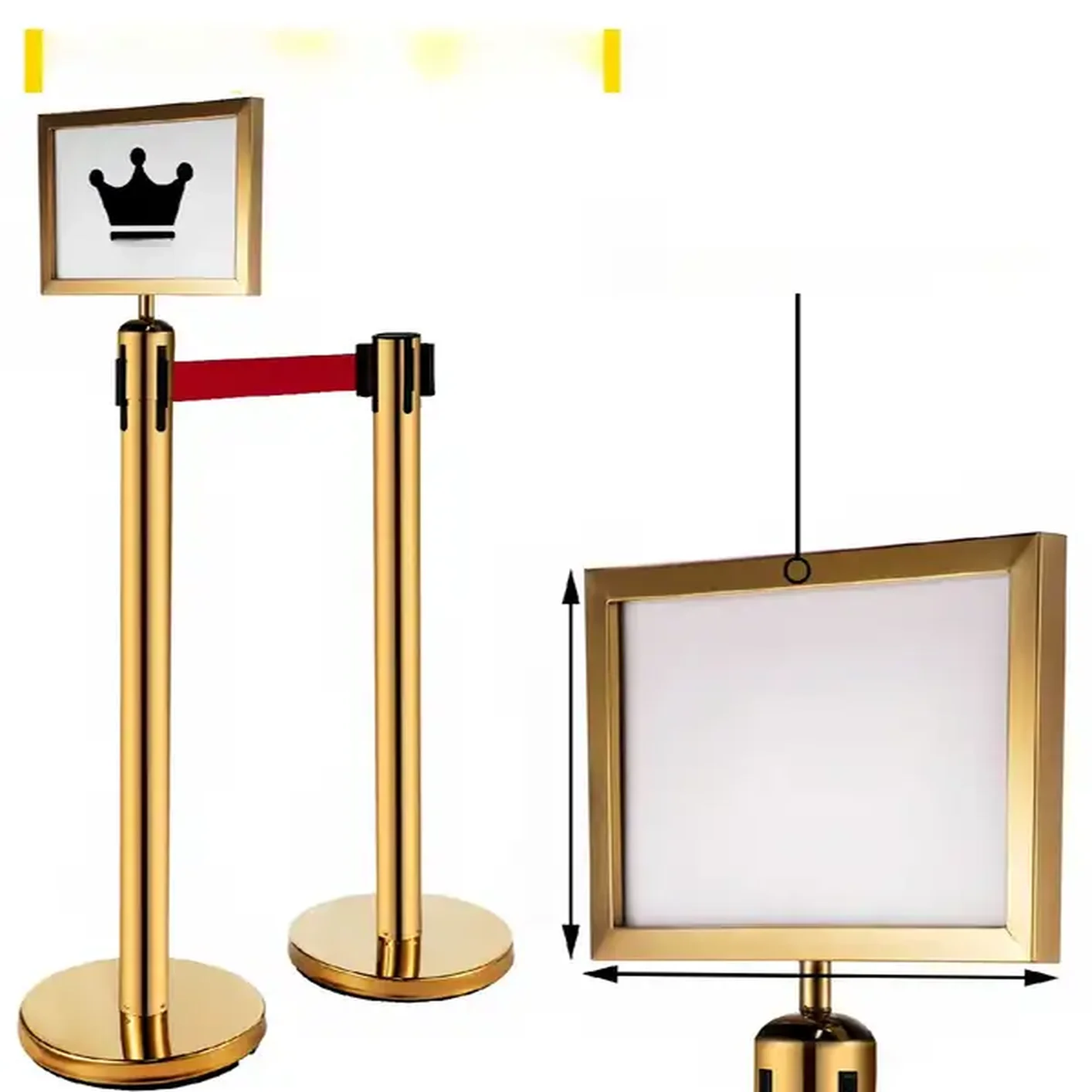 Słupki odgradzające 6 sztuk z taśmą 2 m barierka kolejkowa hotelowa złote