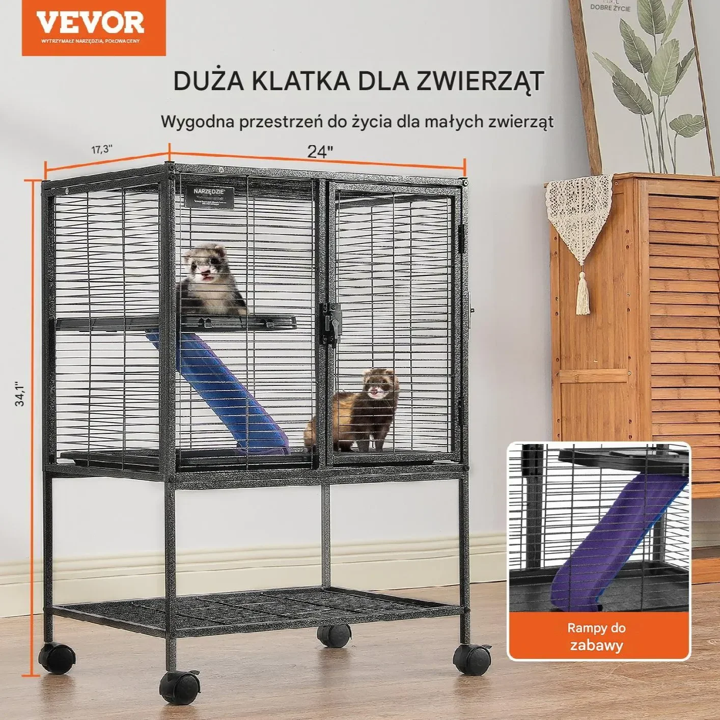 Metalowa Klatka dla Małych Zwierząt 86 cm - obrazek 6