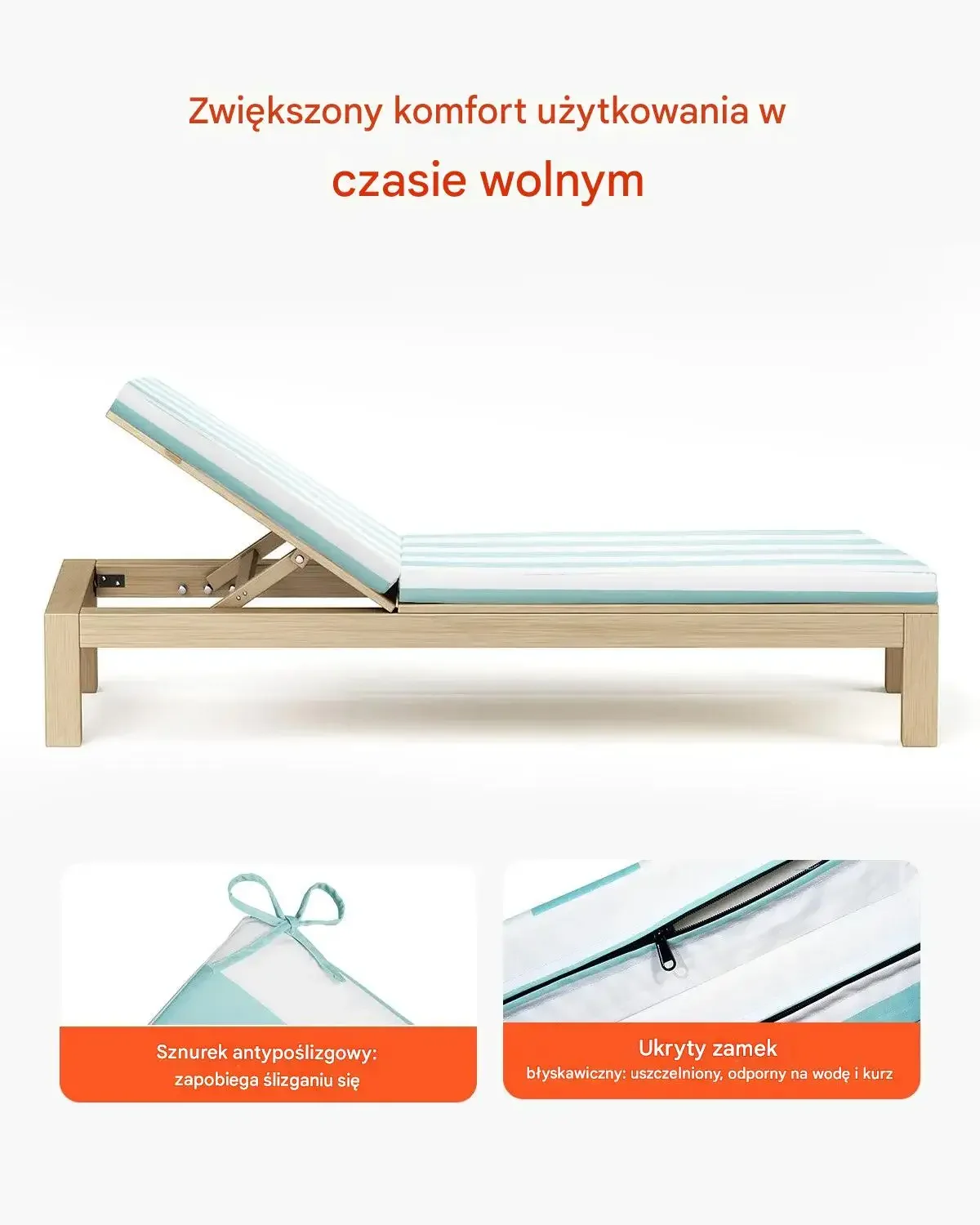 Poduszki na leżaki 2szt 203x66 cm, wodoodporne, odporne na UV, taras - obrazek 4