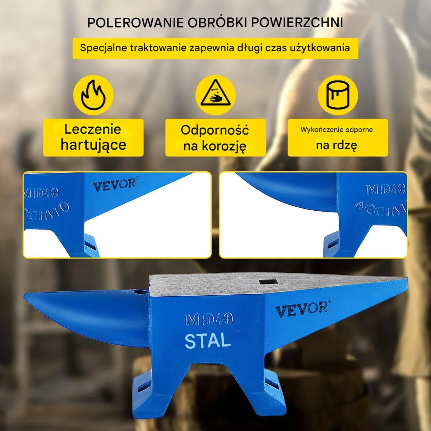 Kowadło stalowe 40kg 600mm – przenośne do kuźni żeliwne stabilne