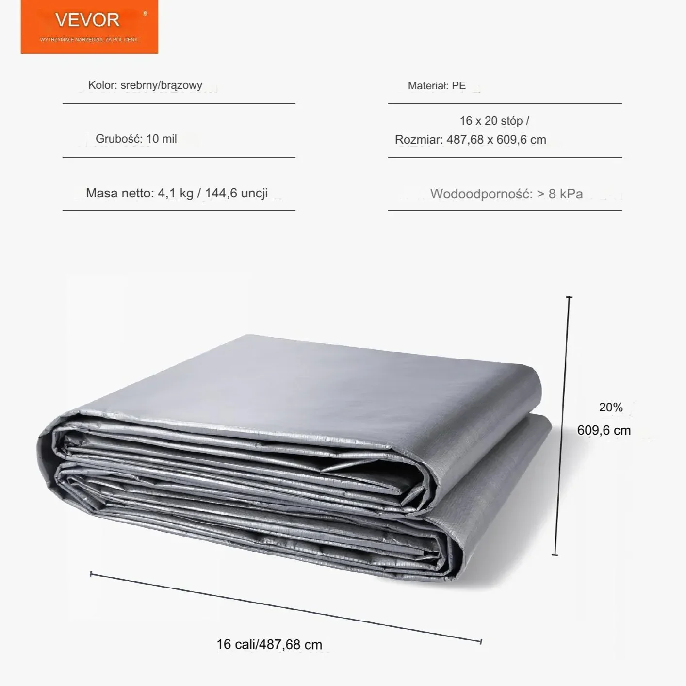 Plandeka gruba płachta mrozoodporna wodoodporna wzmacniana mocna 4.8x 6m - obrazek 2