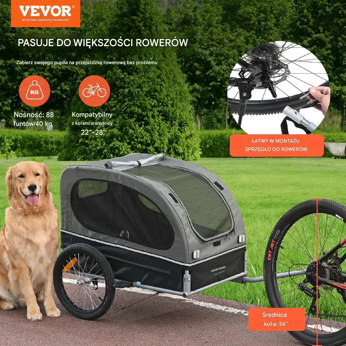 Przyczepka rowerowa dla psa 2w1 składana 40kg – wózek spacerowy - obrazek 6
