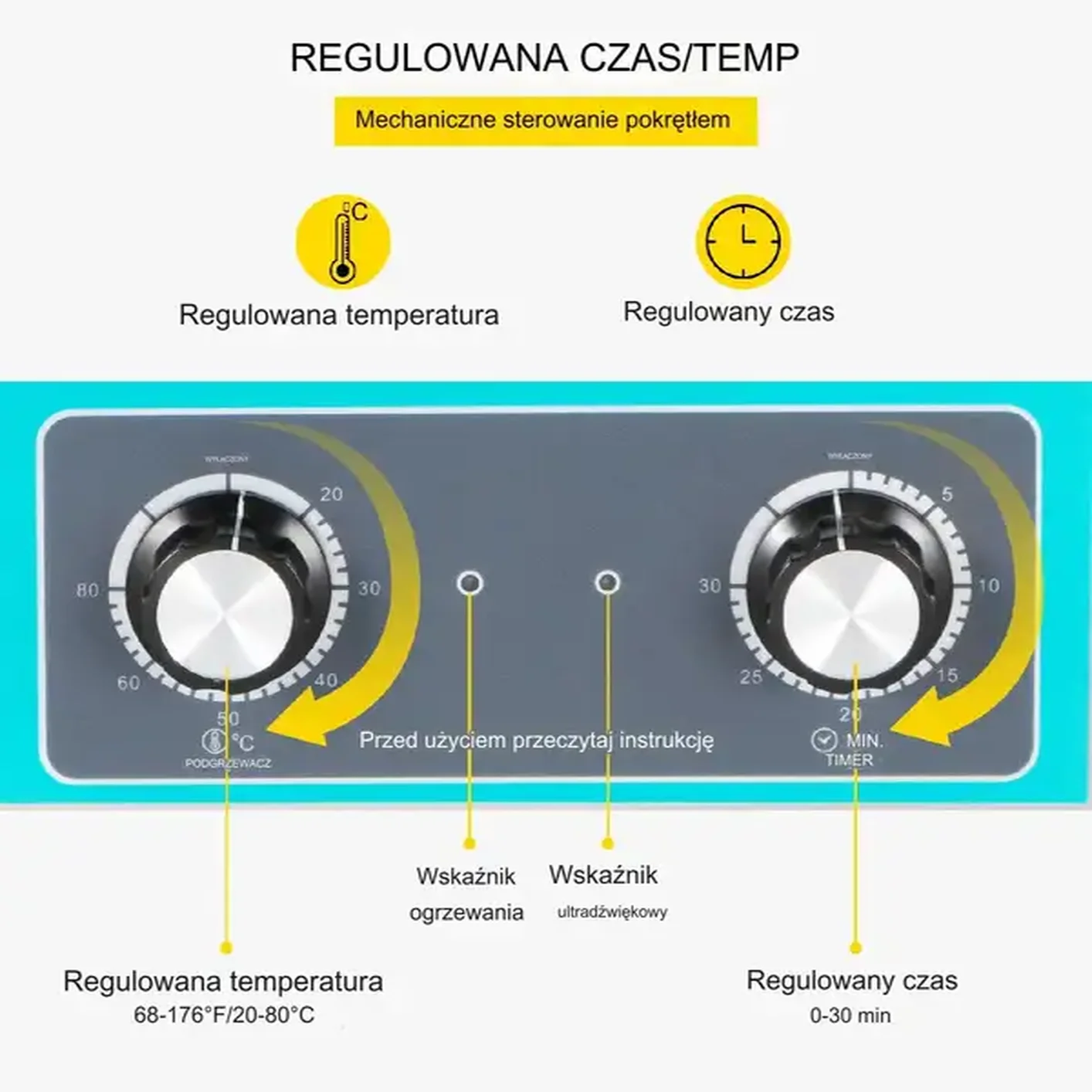 Myjka Ultradźwiękowa do czyszczenia biżuterii narzędzi 22 L 300W - obrazek 3