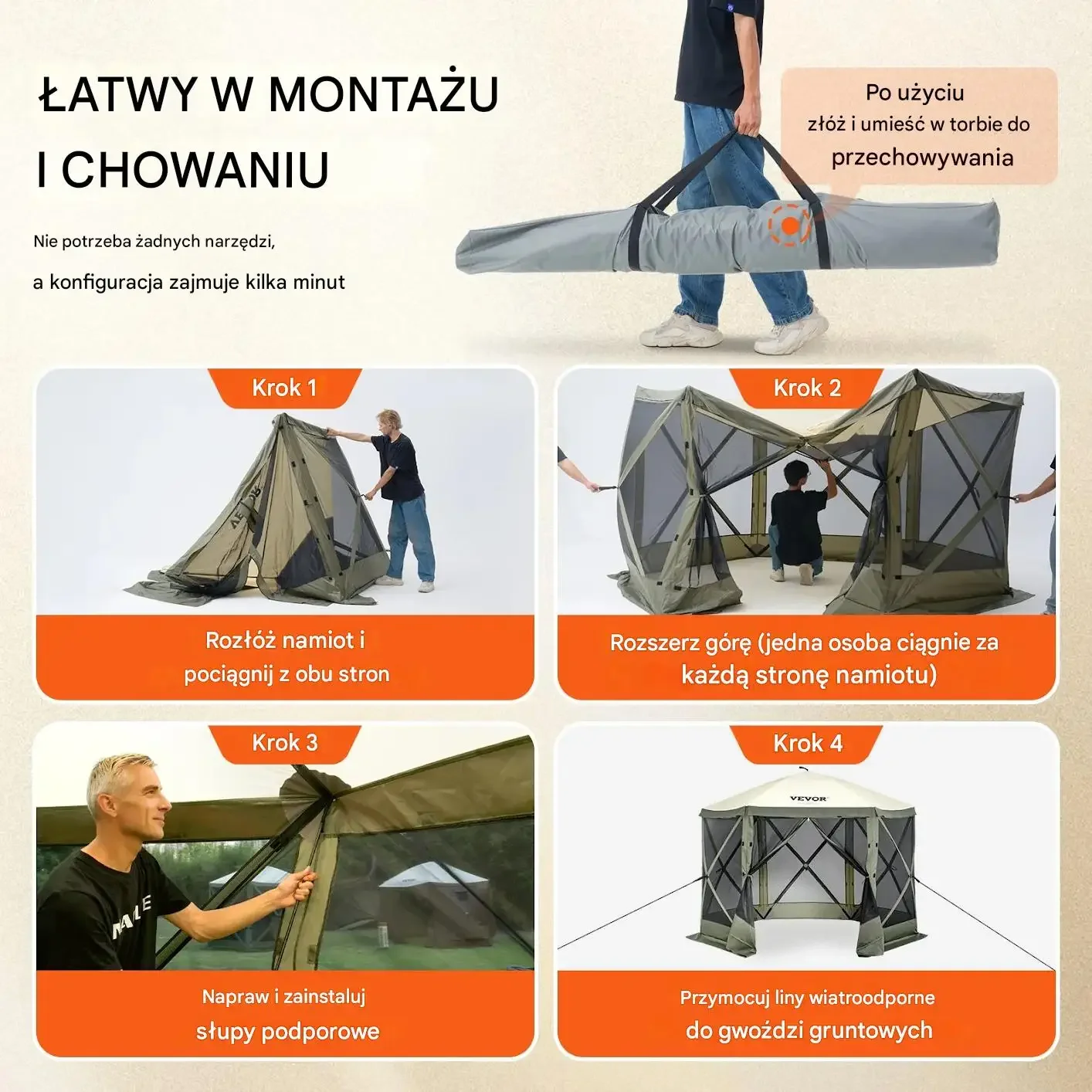 Pawilon ogrodowy pop up 3.05x3.05m z moskitierą 6 ścian szybki montaż - obrazek 6