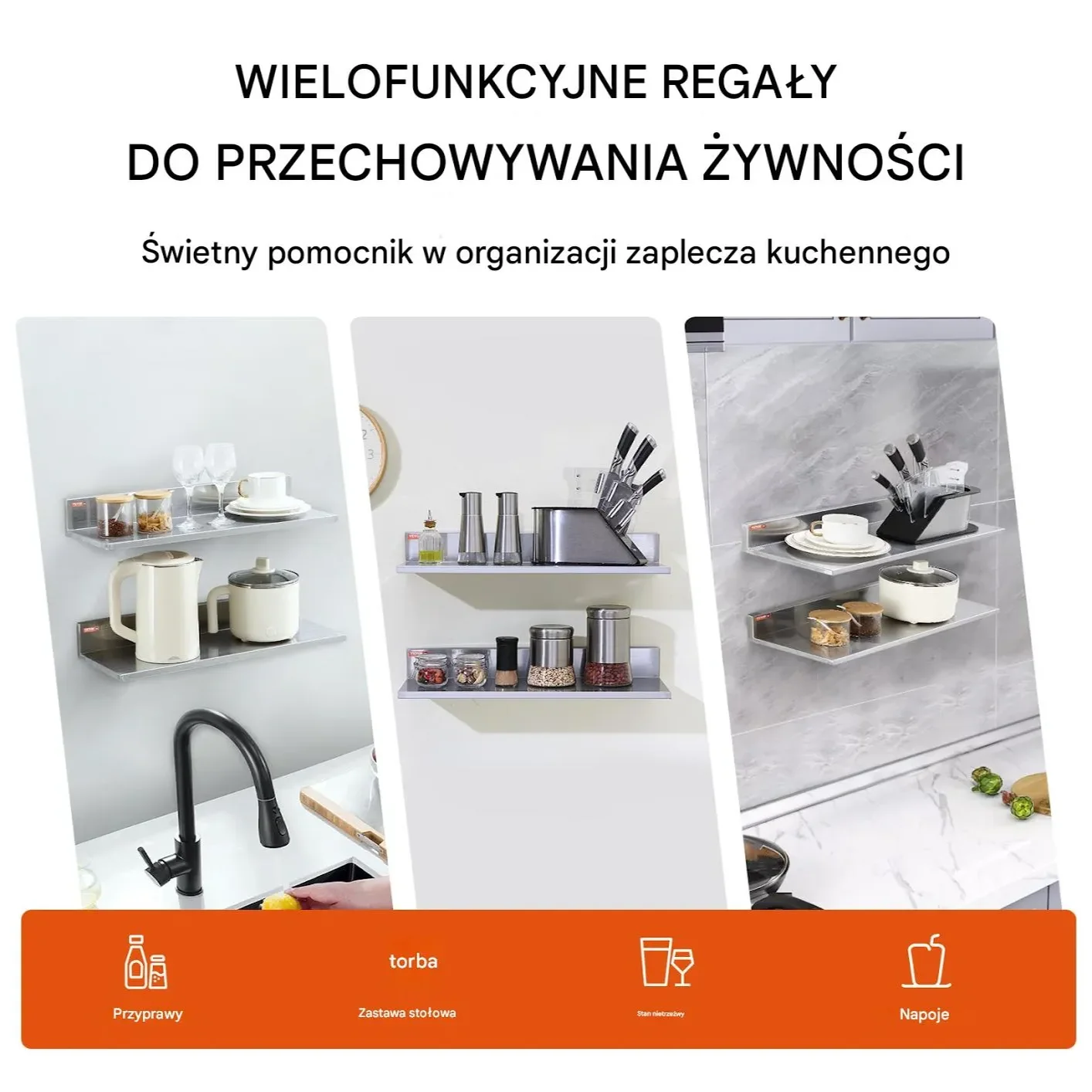 Półka Ścienna ze Stali Nierdzewnej 61 cm - obrazek 2