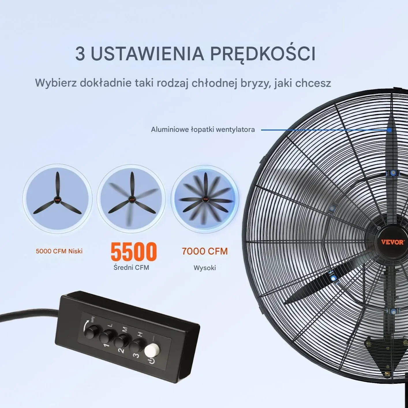 Wentylator ścienny 24" z funkcją mgły 3 prędkości 115W metalowy - obrazek 2