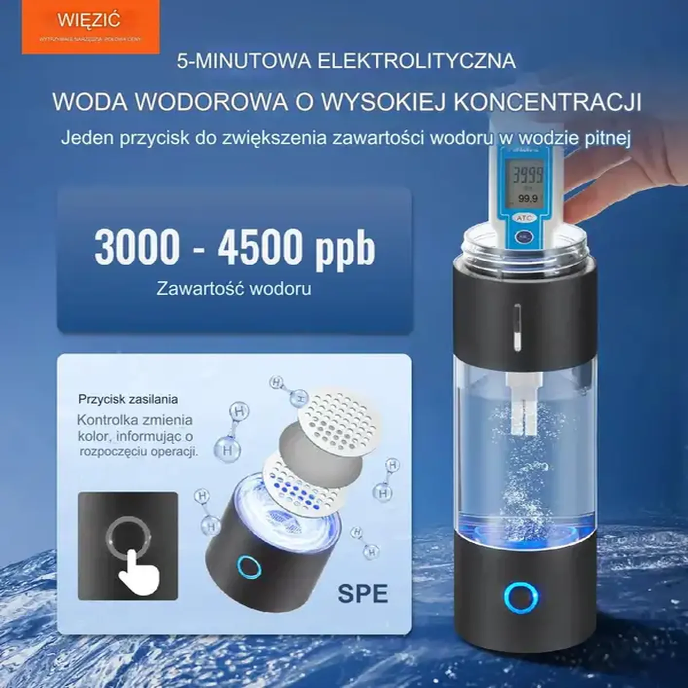 Generator wody wodorowej Jonizator wody 230ml - obrazek 3
