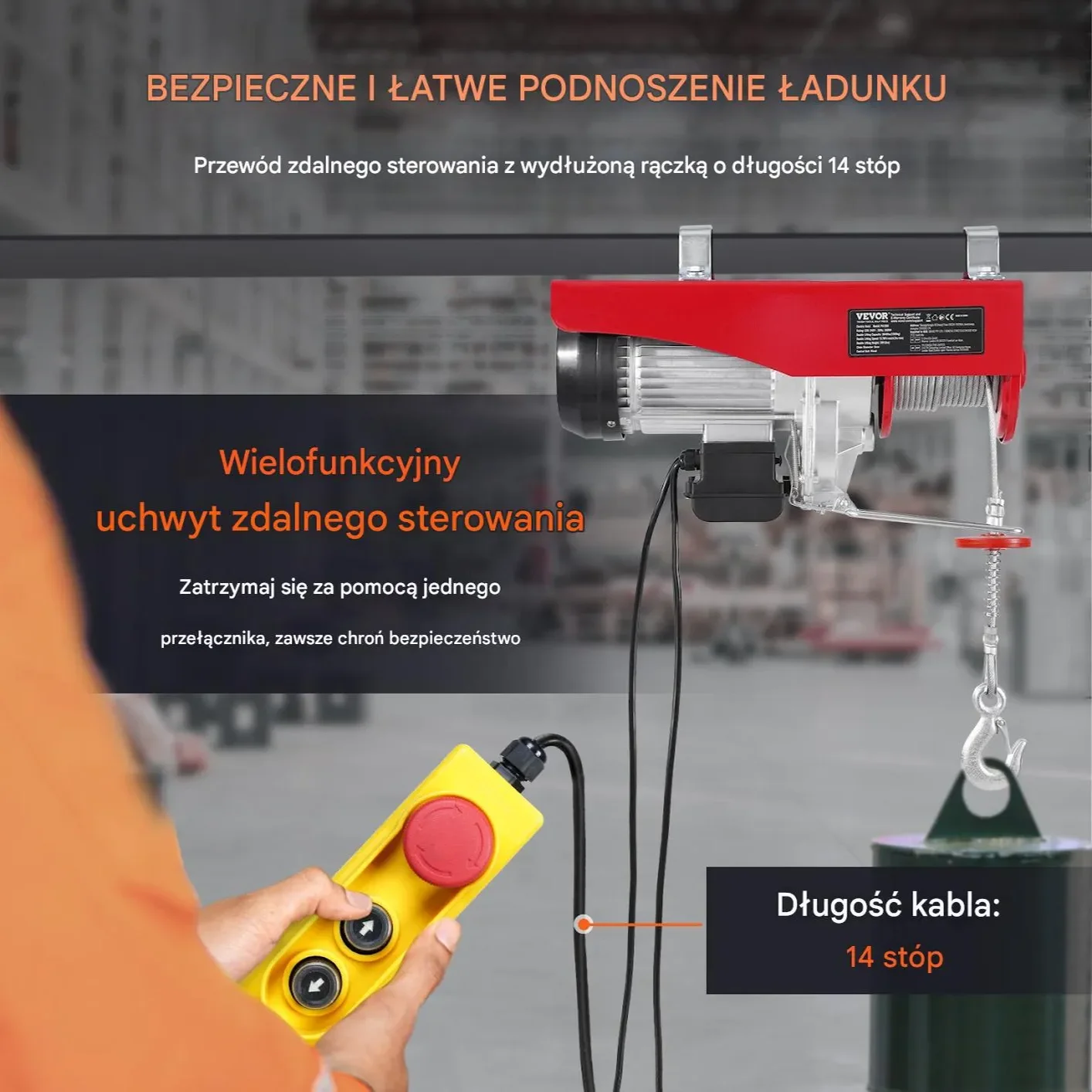 Wyciągarka Elektryczna Łańcuchowa Podnośnik Warsztat 1200 kg 230V Pilot - obrazek 2