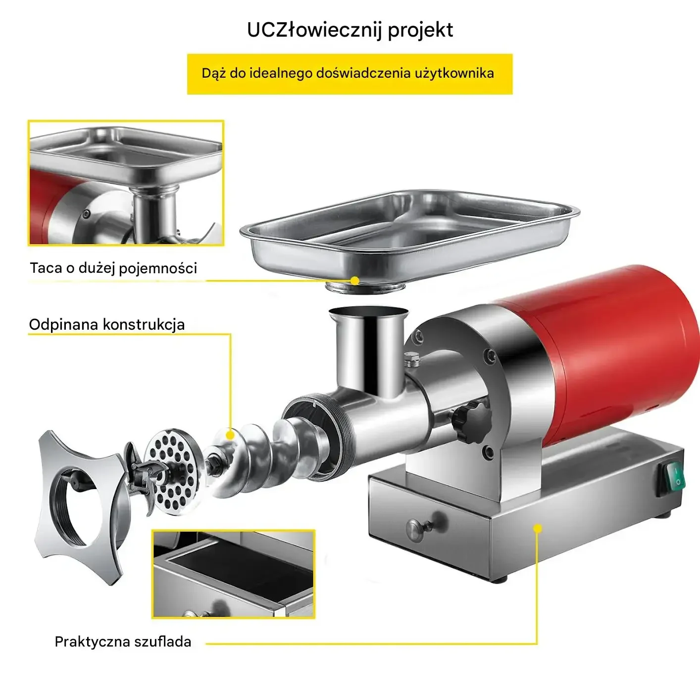 Maszynka do mięsa elektryczna 800W 300kg/h stal nierdzewna kiełbasy - obrazek 6