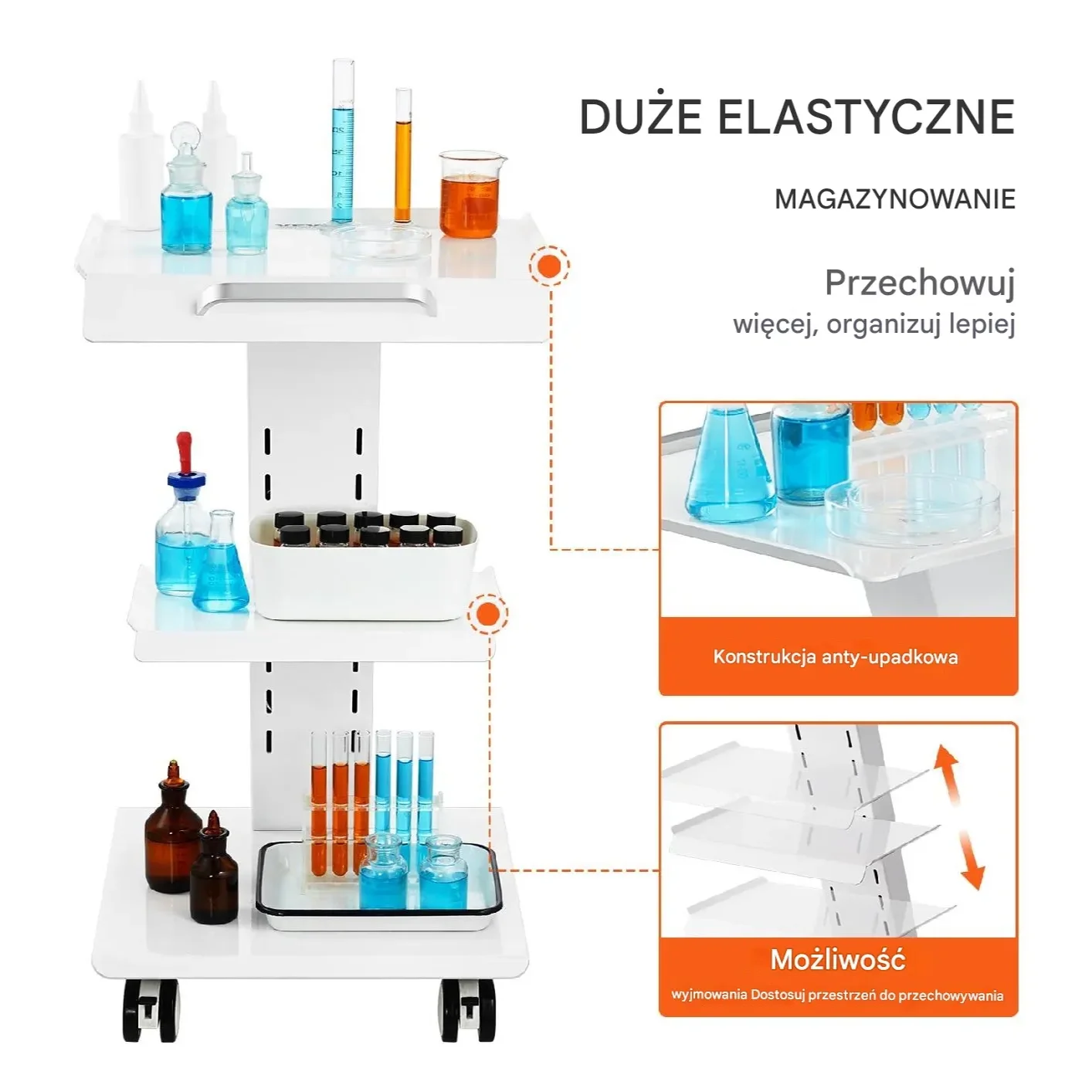 Wózek dentystyczny 3-poziomowy mobilny z gniazdkiem do gabinetu - obrazek 4