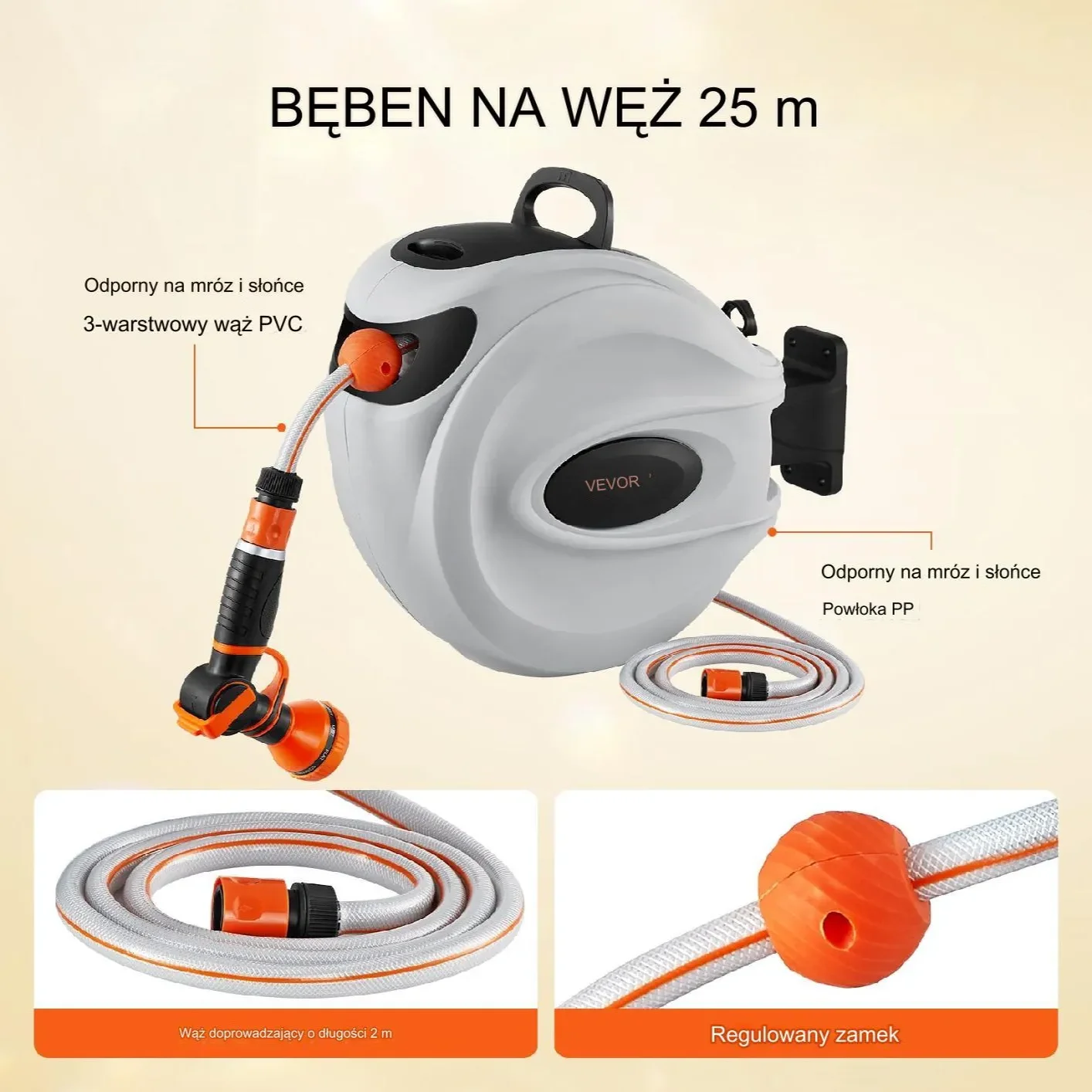 BĘBEN ZWIJACZ NA WĄŻ OGRODOWY AUTOMATYCZNY ZWIJACZ 25m - obrazek 4